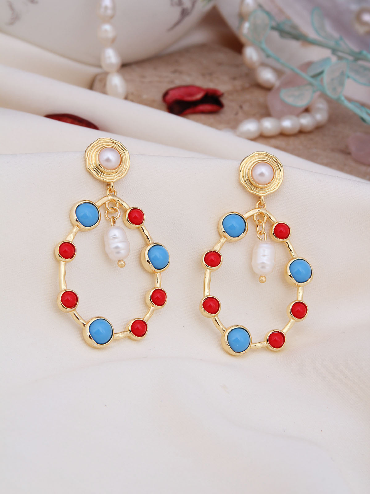 Pearl & Opal & Crystal Boucle d'orilles