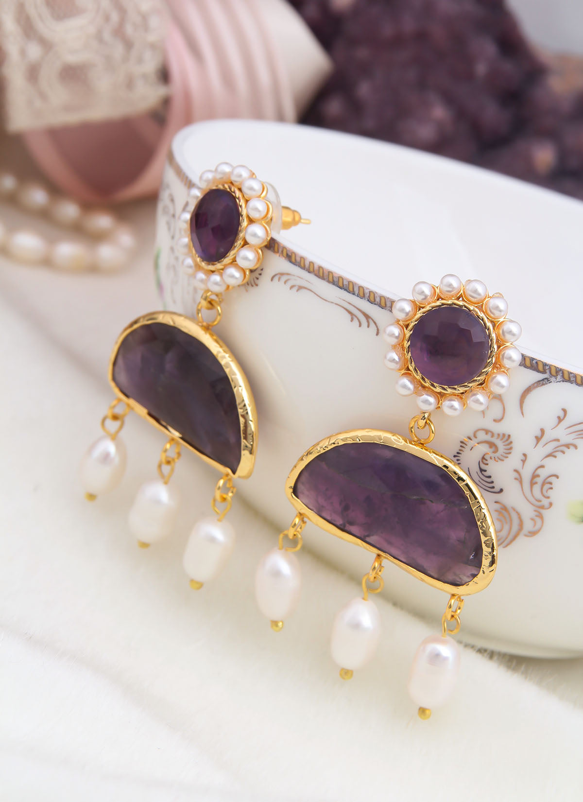 Amethyst & Pearl Boucle D'oreilles