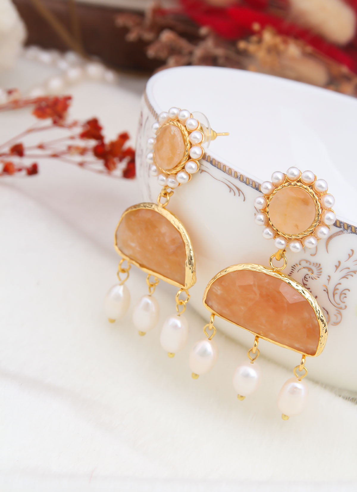 Citrine & Pearl Boucle D'oreilles