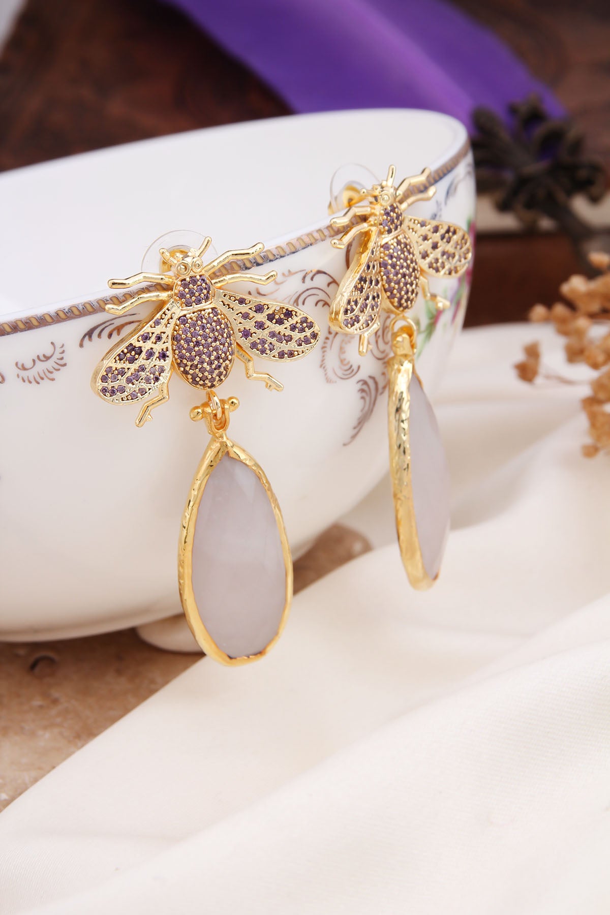 Pink Quartz & Zircon Earring