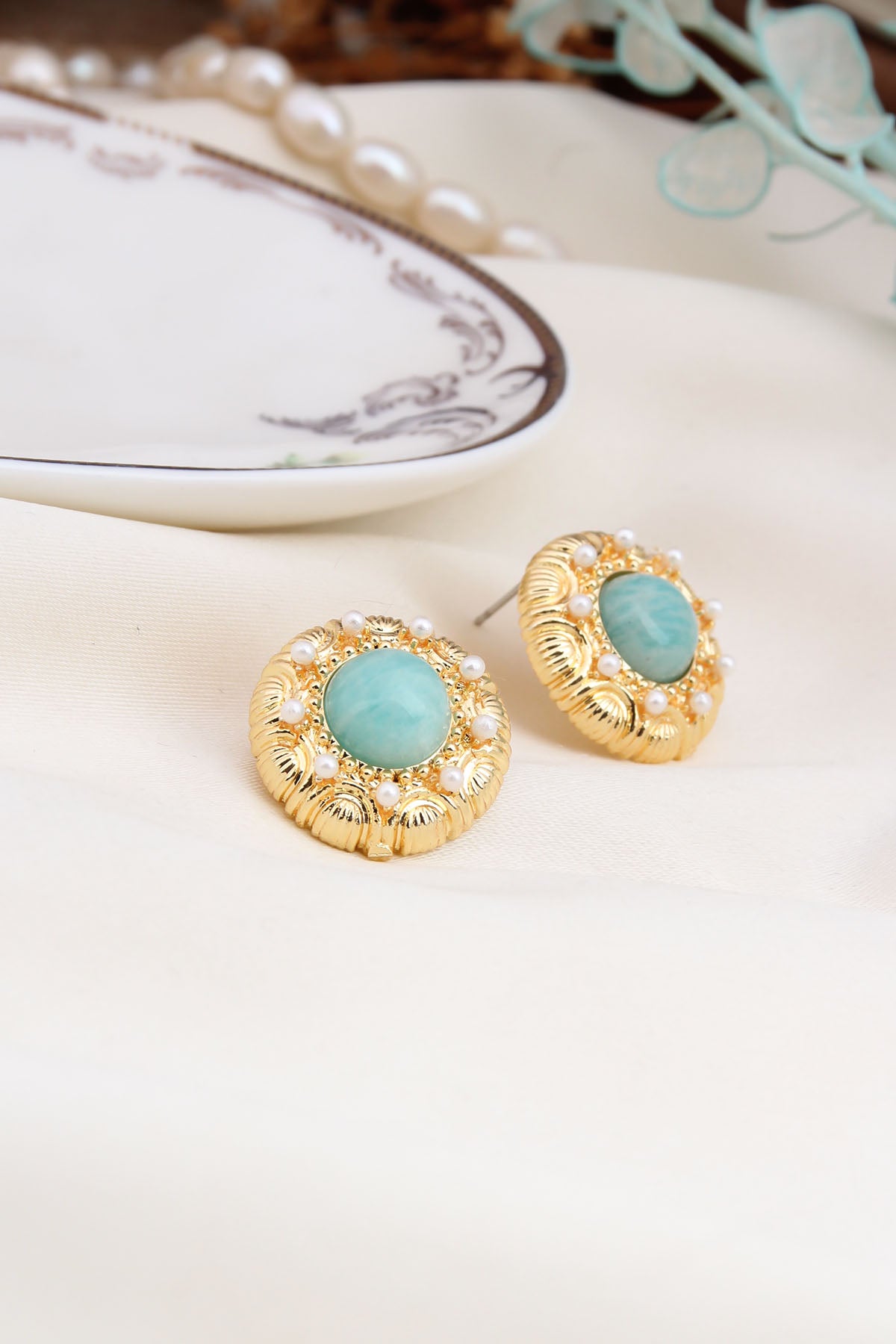 Amazonite & Pearl Earring