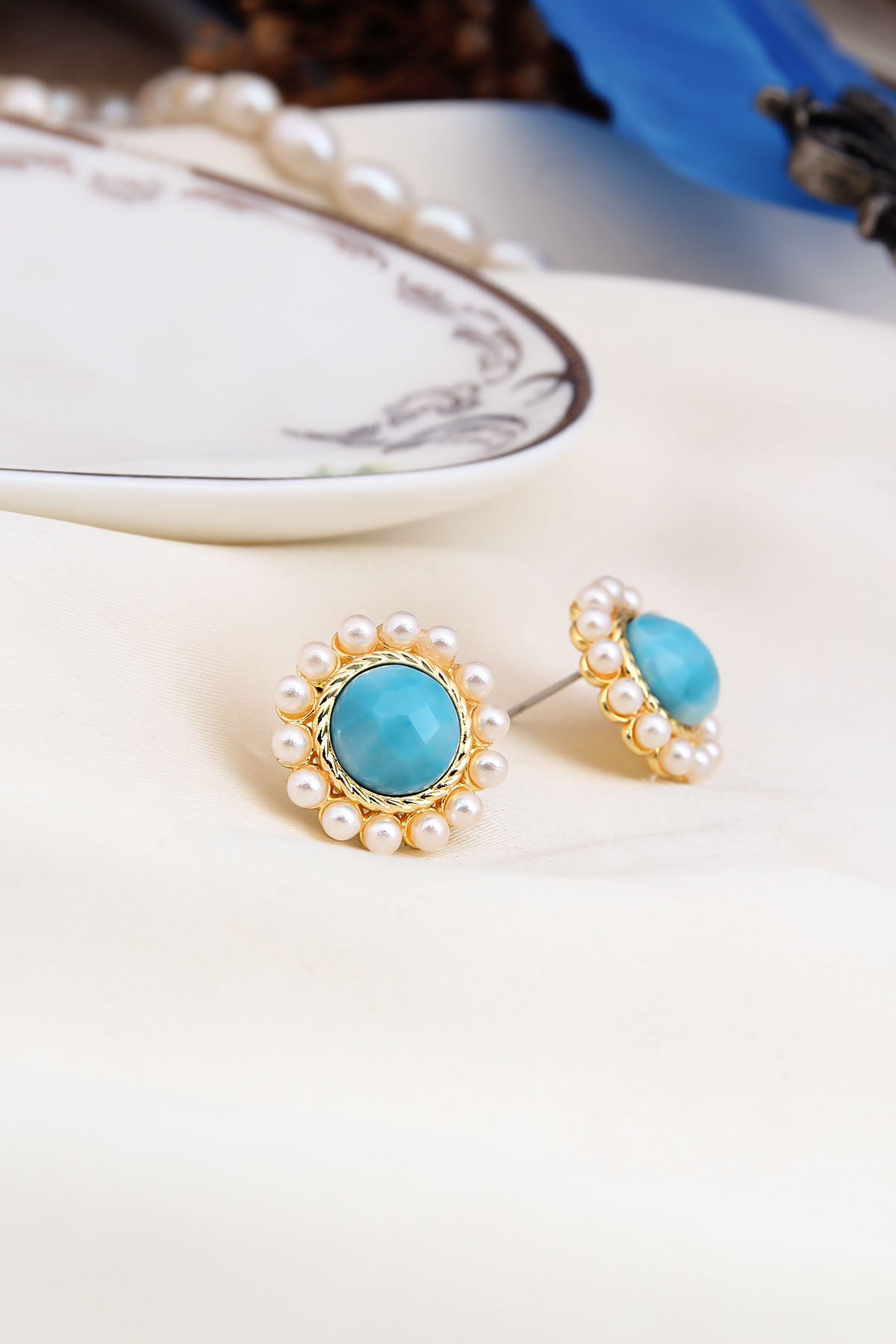 Larimar & Pearl Earring