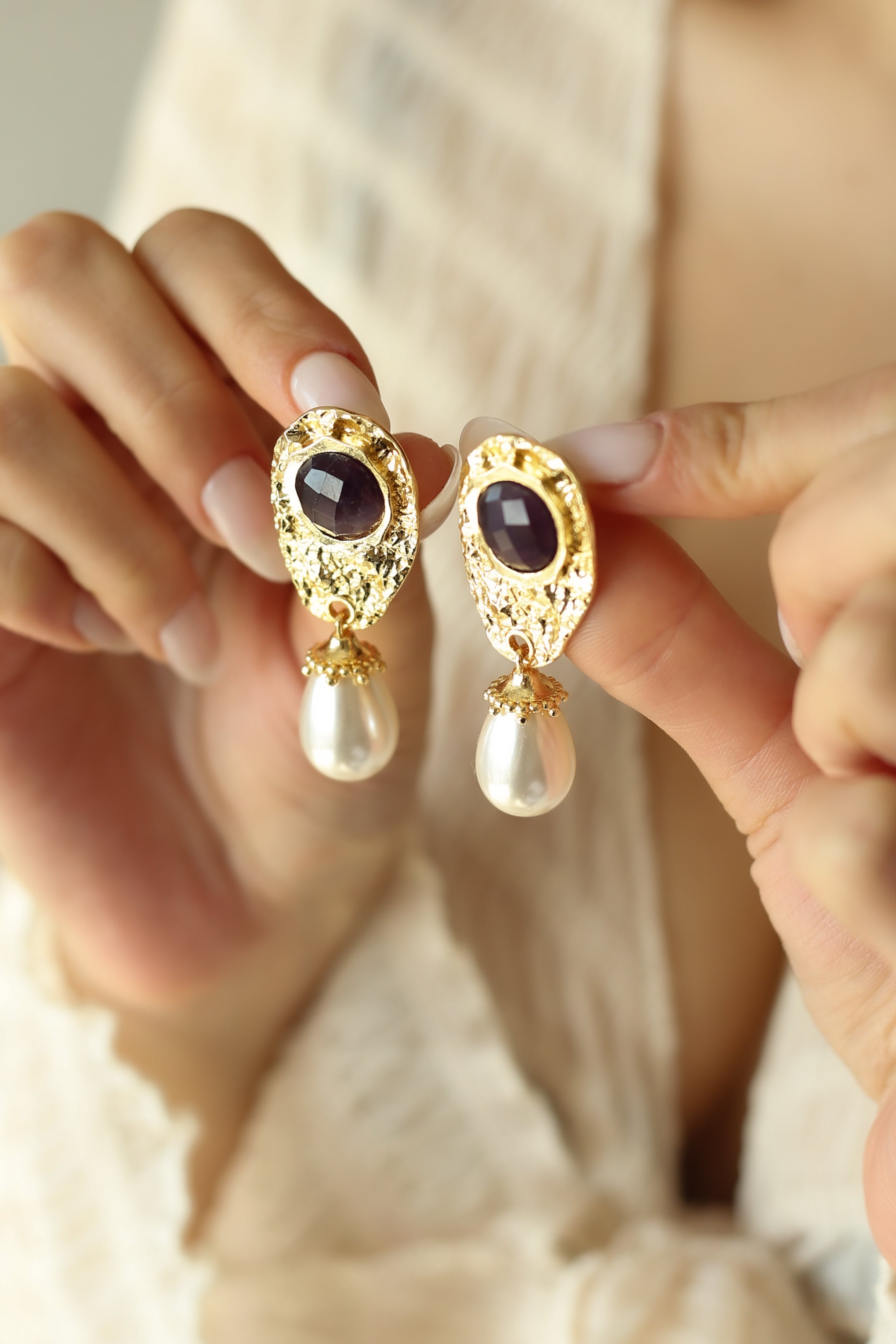 Amethyst & Pearl Boucle d'oreilles