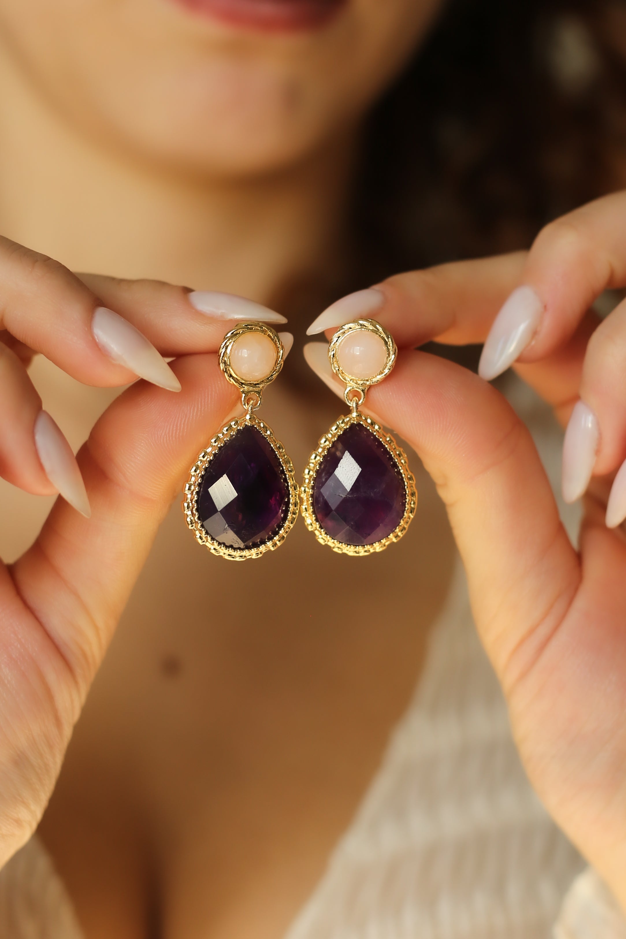 Amethyst & Pink Quartz Boucle d'oreilles