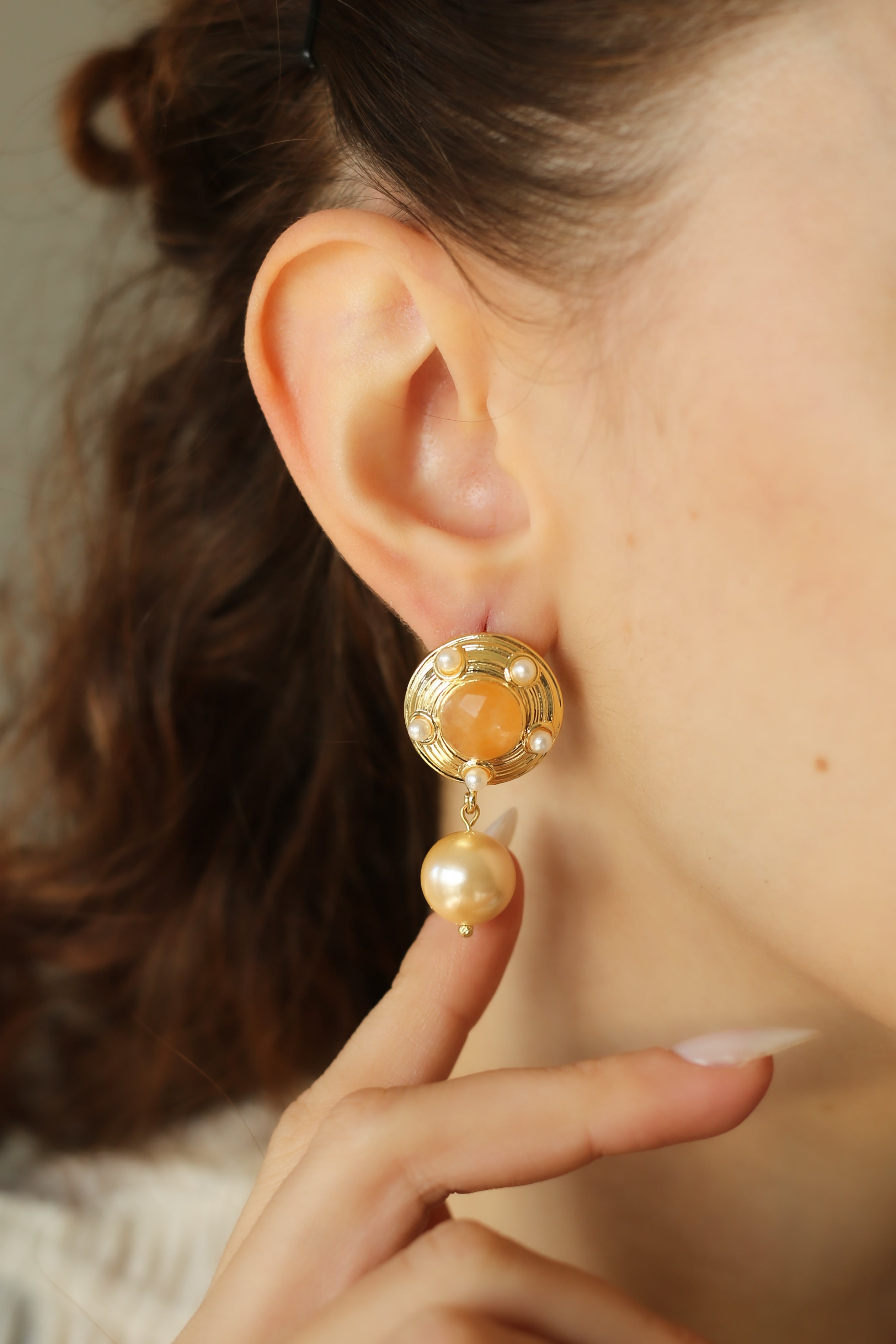 Citrine & Pearl Boucle d'oreilles