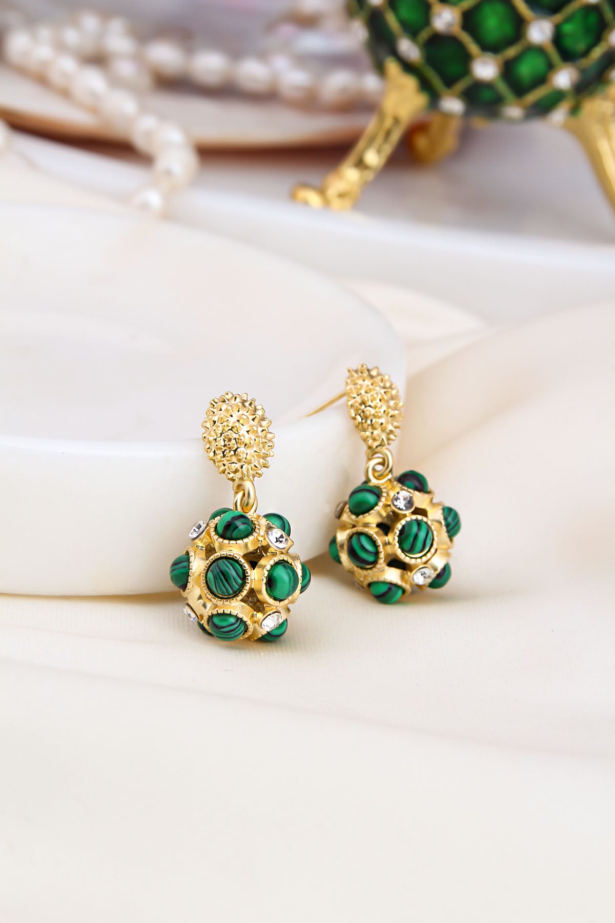 Malahite & Zircon Boucles D'Oreilles