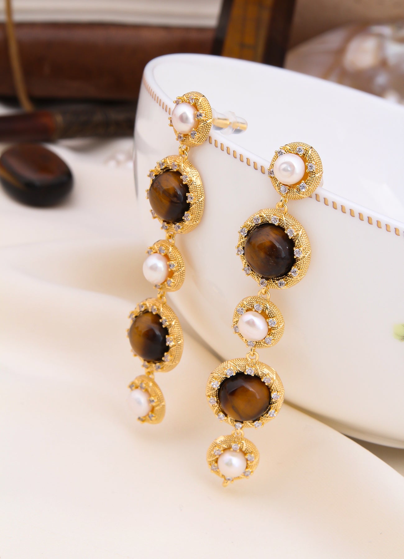 Tiger Eyes & Pearl Earring