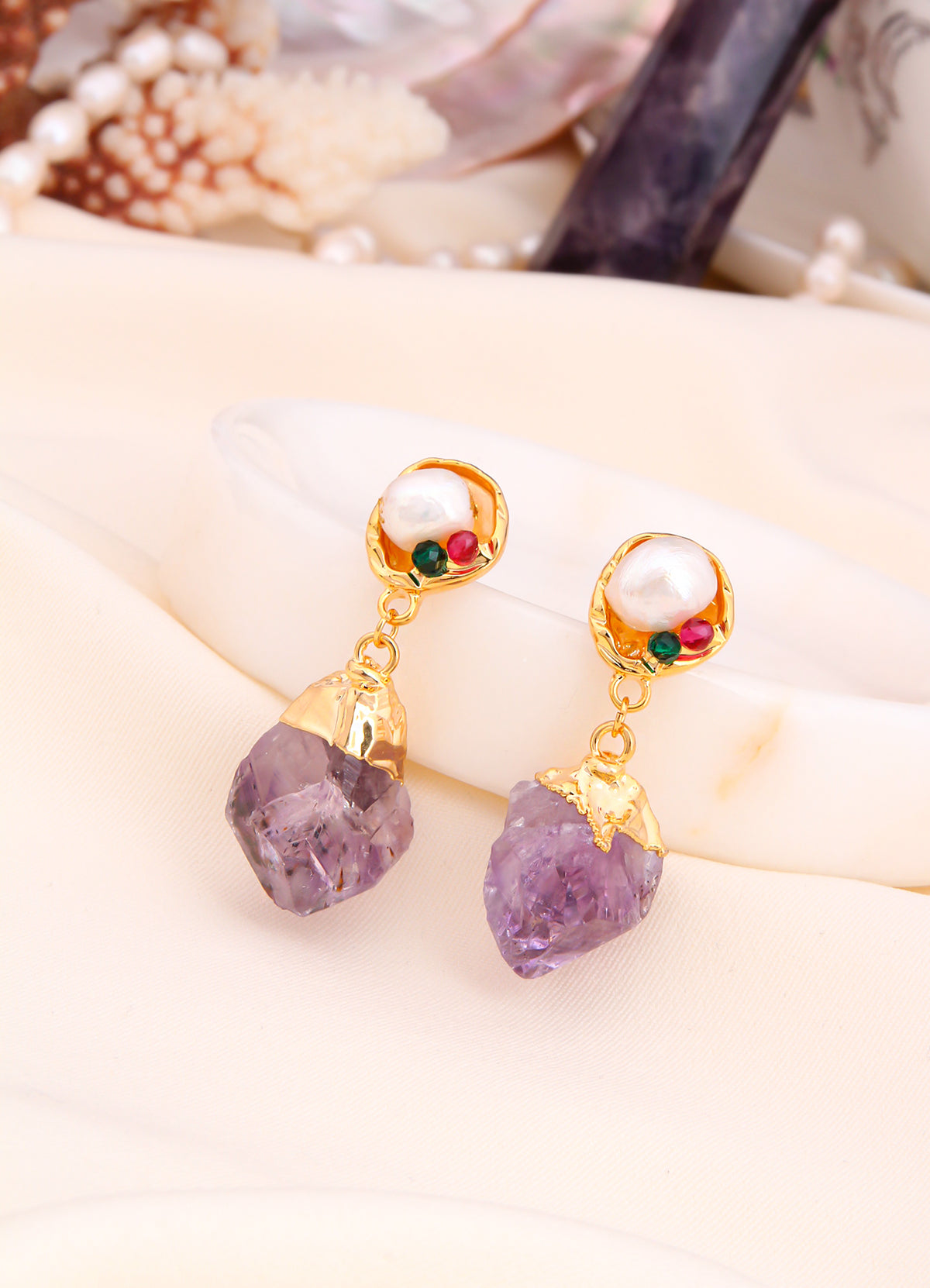 Amethyst & Pearl Earring