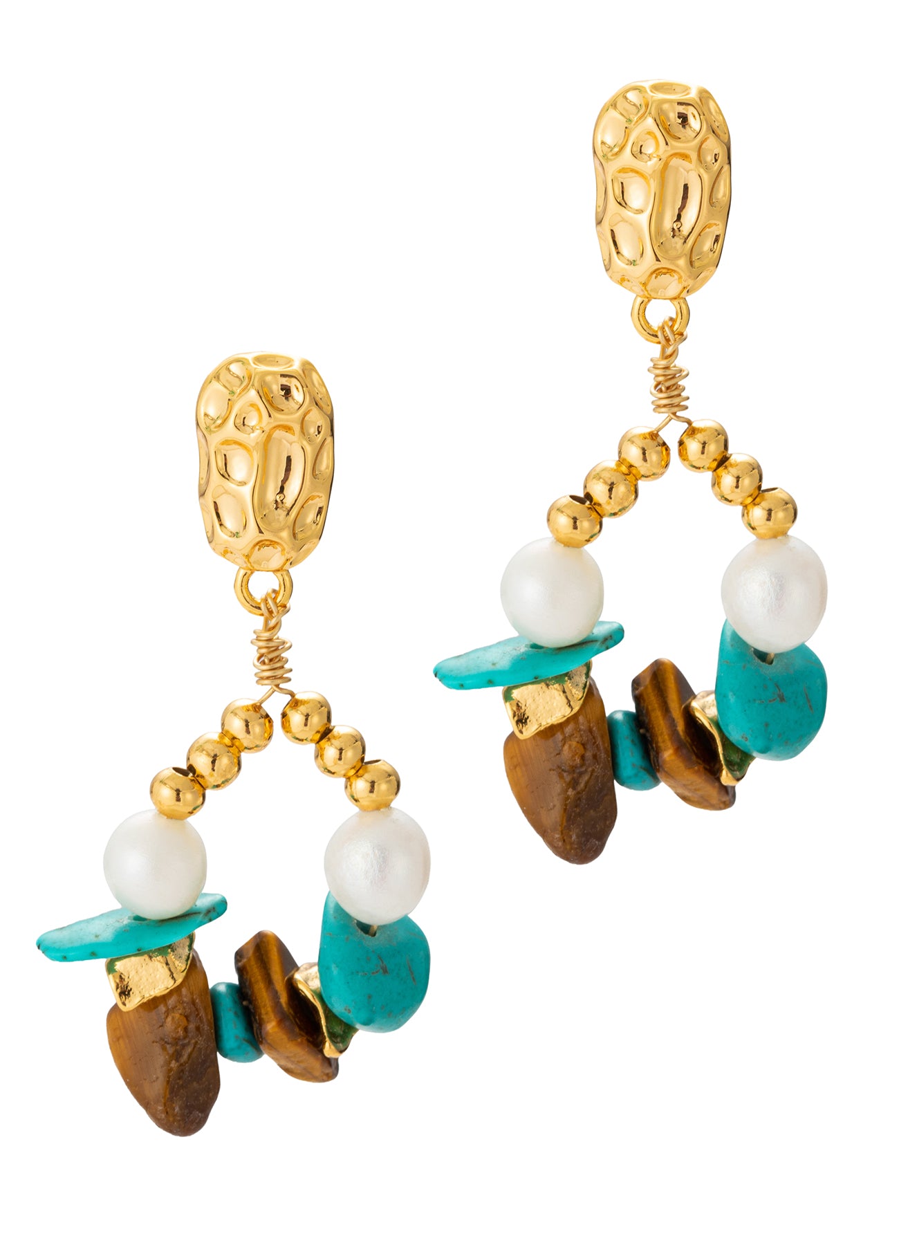 Pearl & Turquoise & Tiger Eyes Earring
