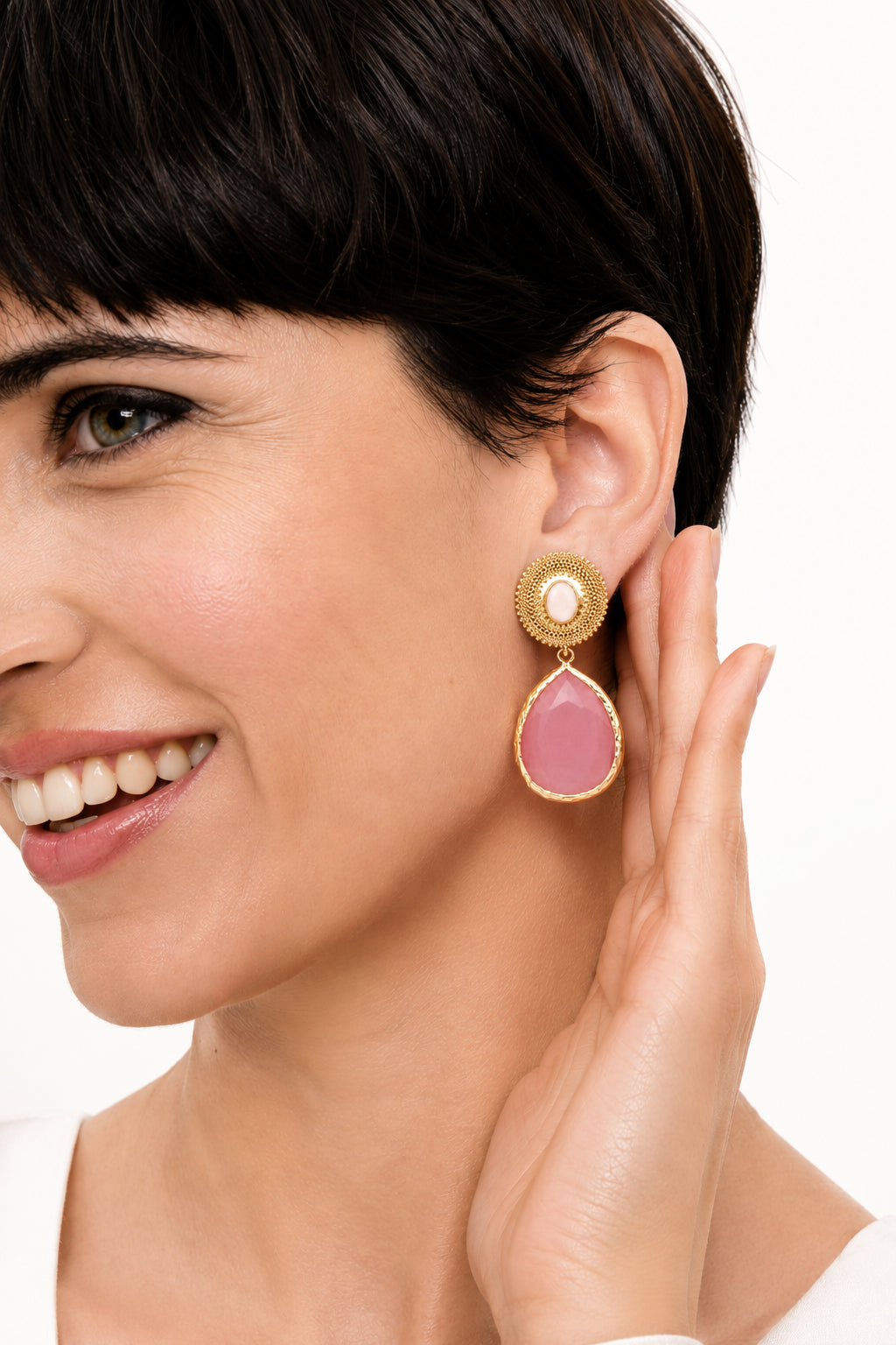 Pink Quartz & Cat Eyes Earring