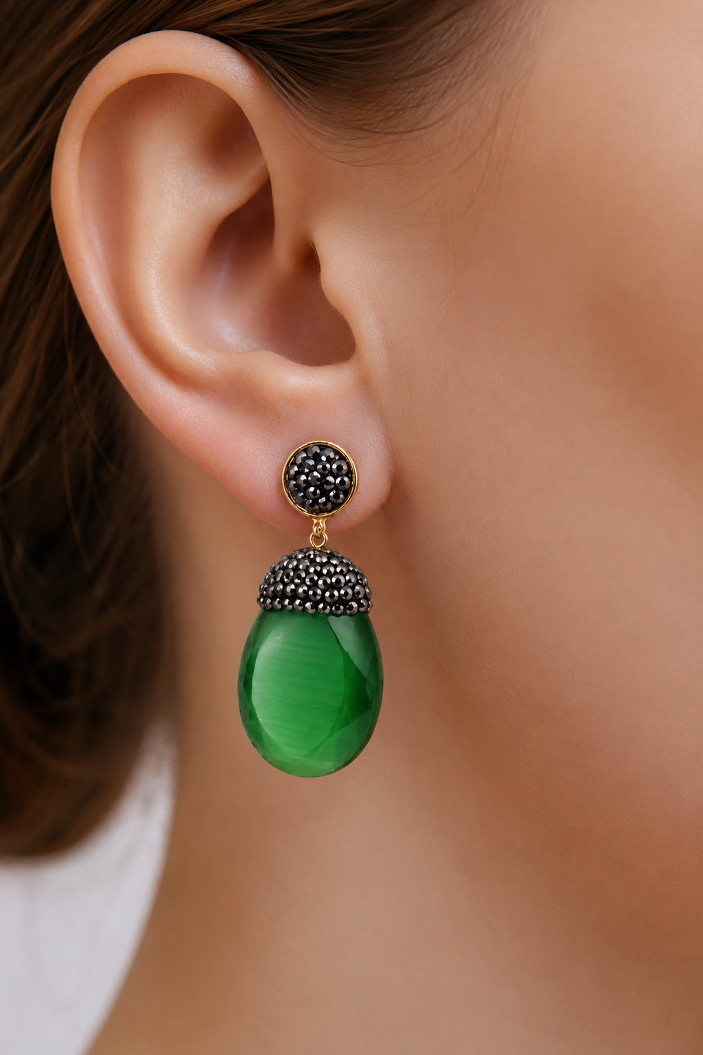 Cat eyes & Hematite Earring