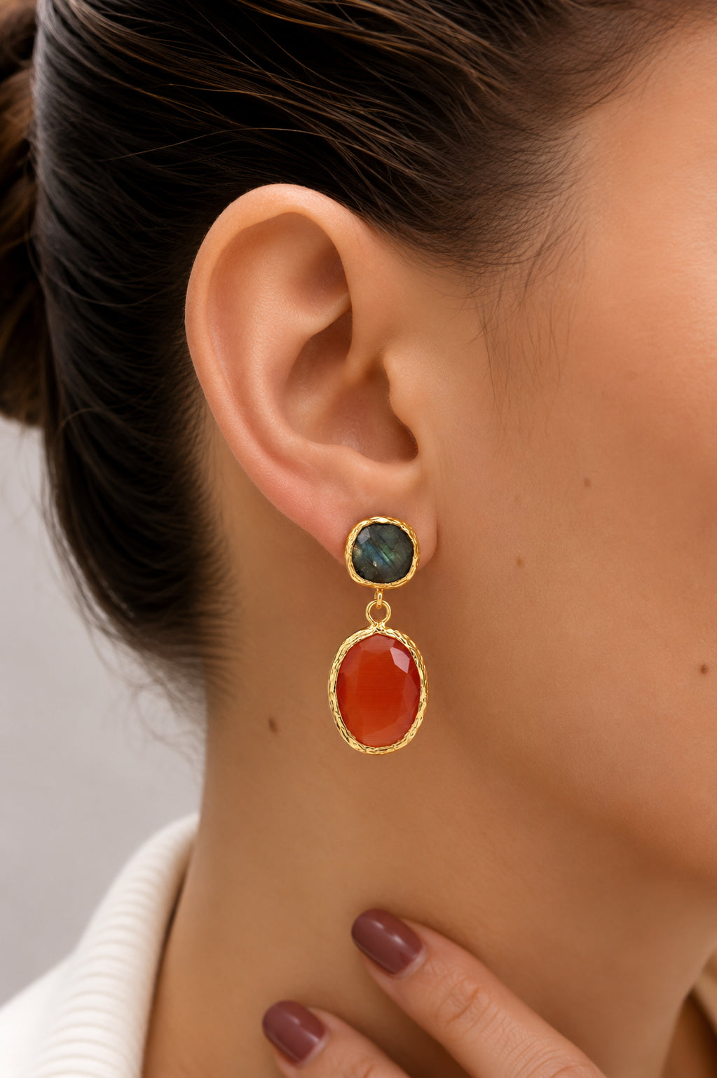 Labradorite & Cat Eyes Earring