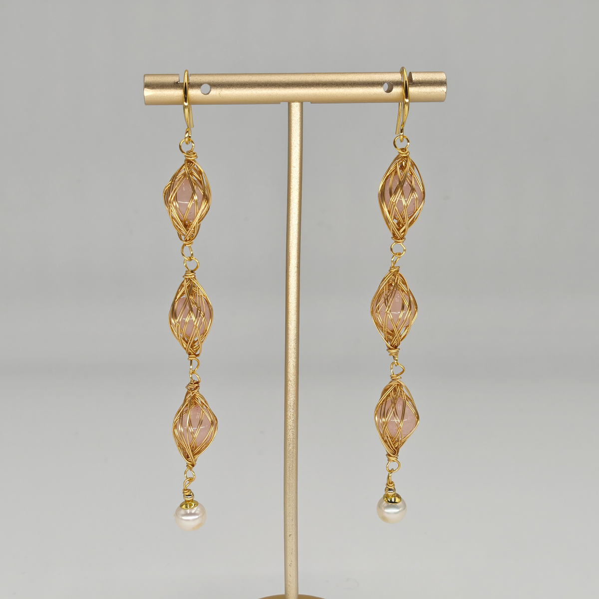 Pink Quartz & Pearl Earring