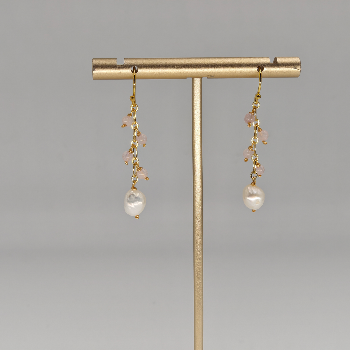 Pink Quartz & Pearl Earring