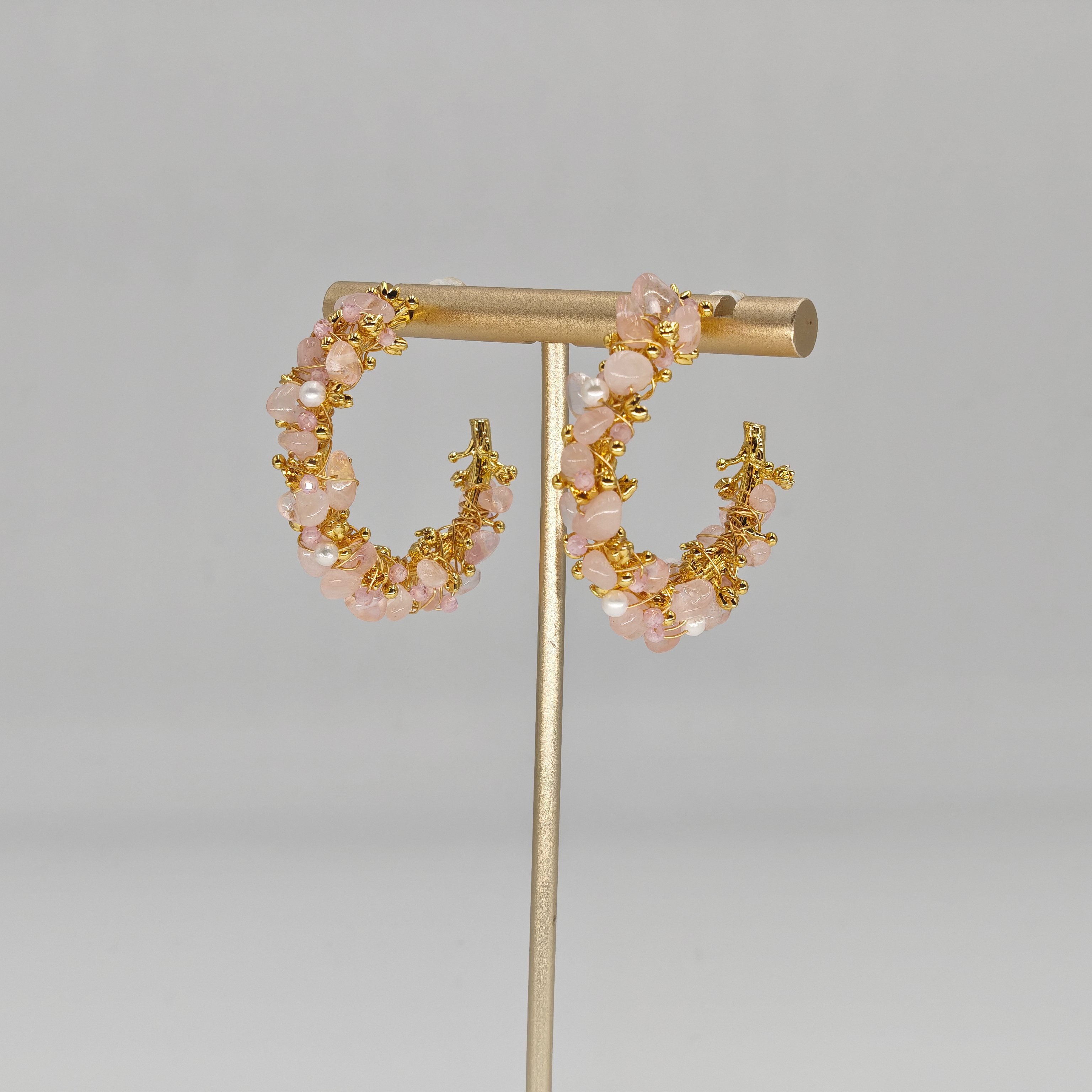 Pink Quartz & Pearl Earring