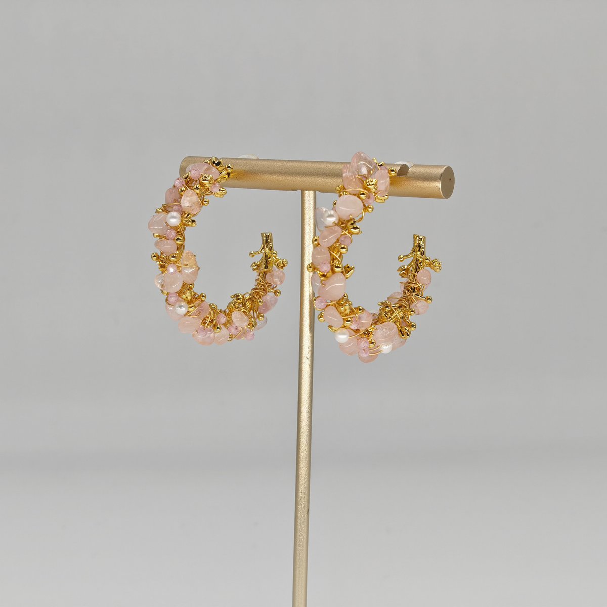 Pink Quartz & Pearl Earring