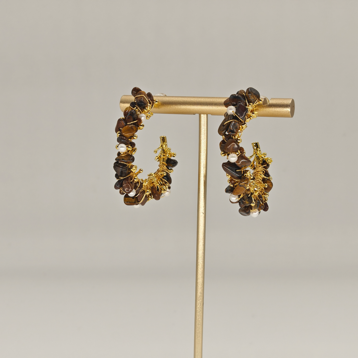 Tiger Eyes & Pearl Earring