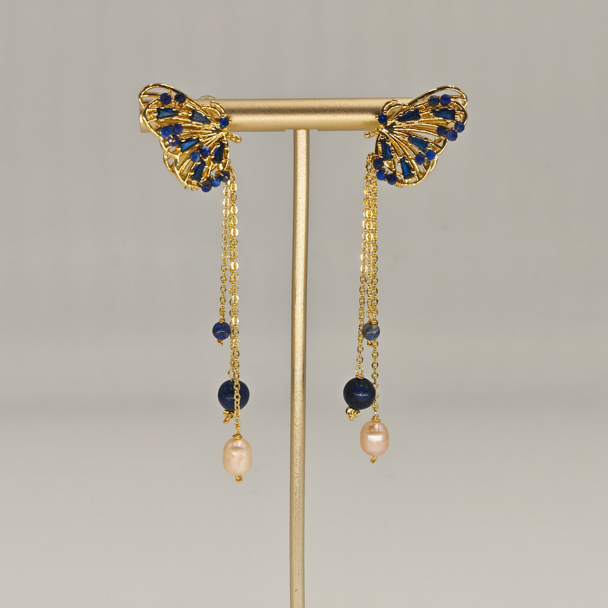 Lapis & Pearl & Zircon Earring