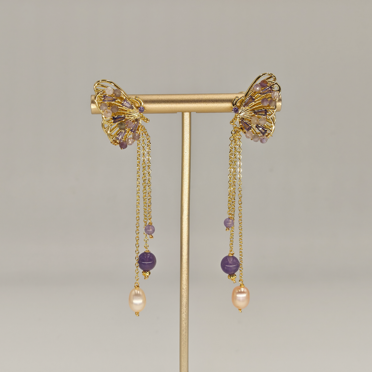 Amethyst & Pearl & Zircon Earring