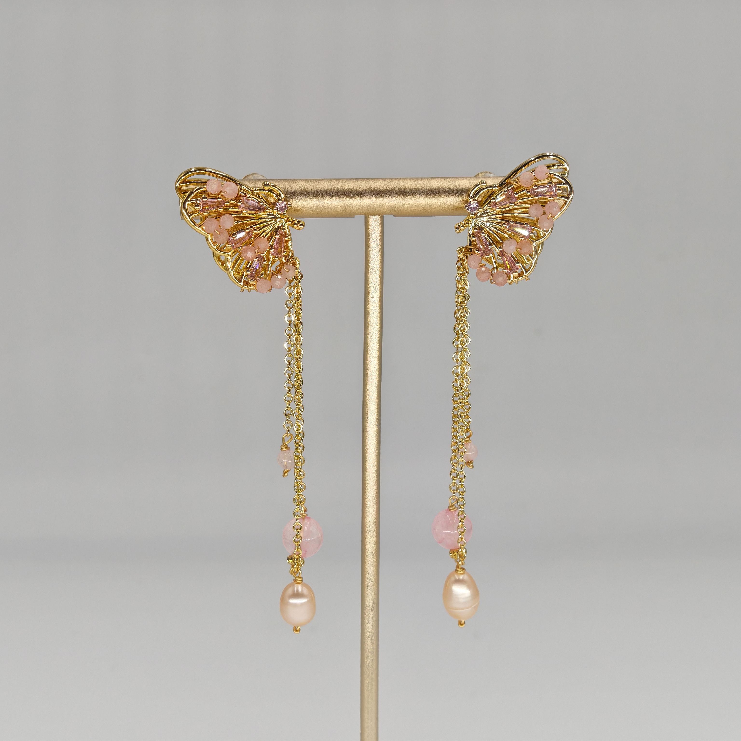 Pink Quartz & Pearl & Zircon Earring