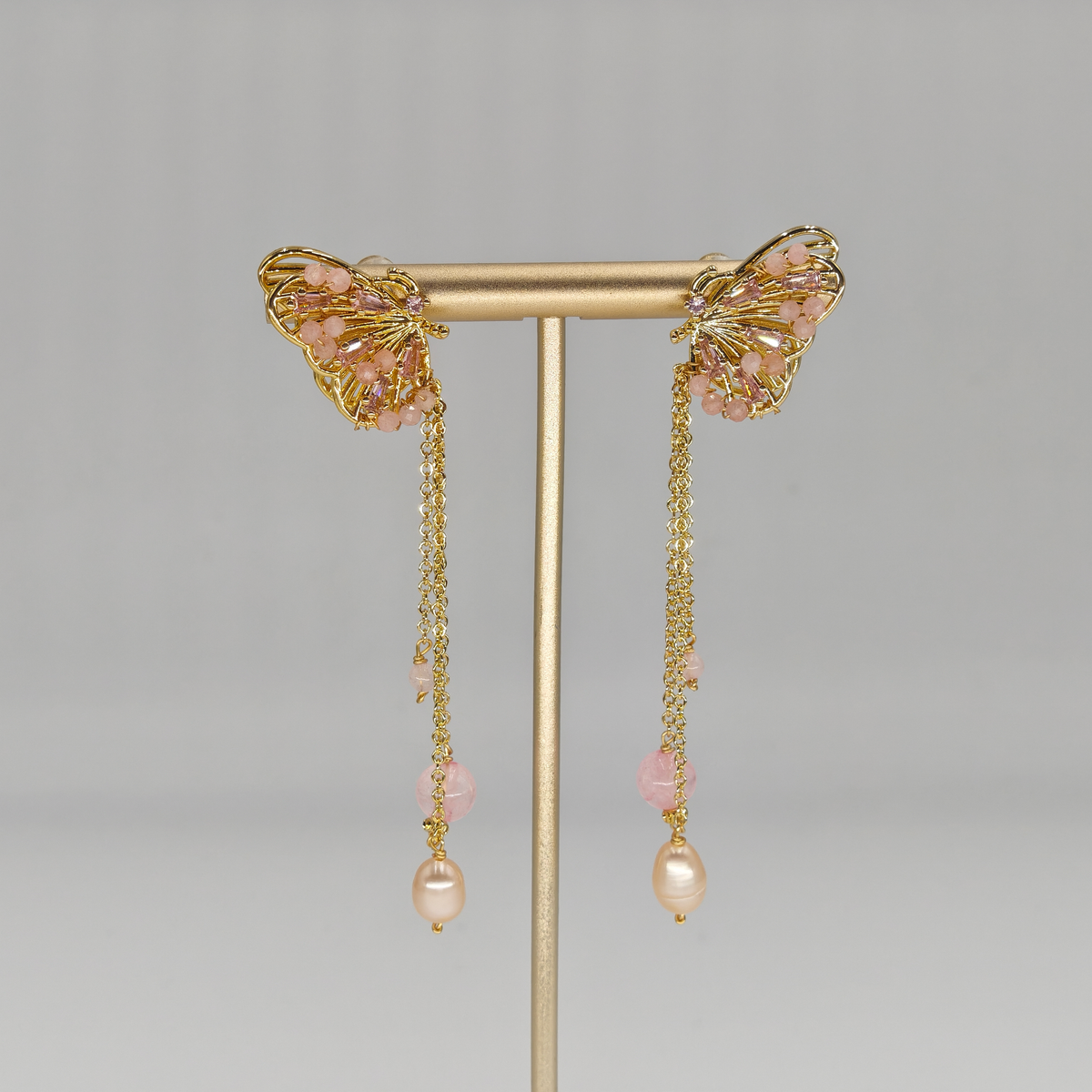 Pink Quartz & Pearl & Zircon Earring