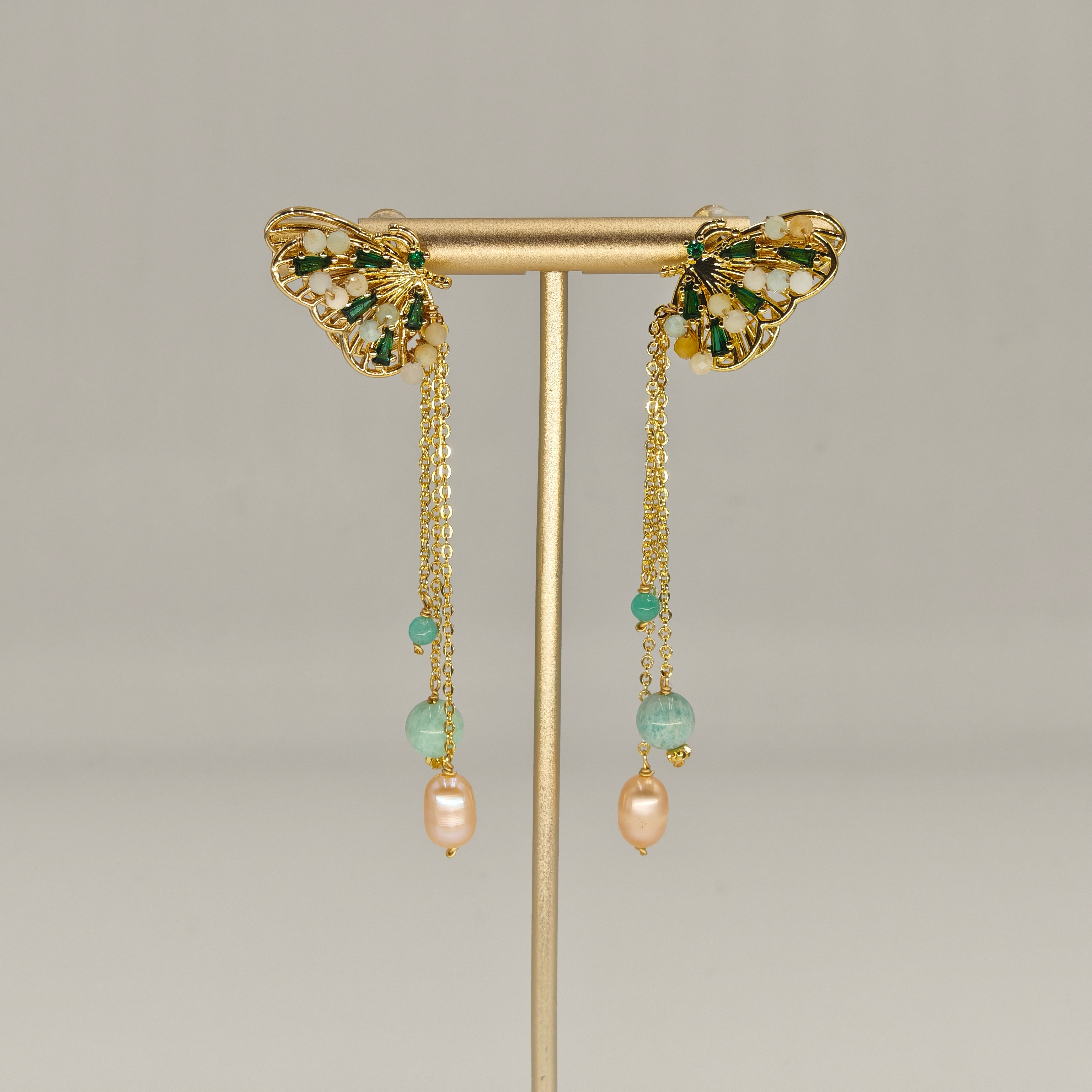 Agate & Pearl & Zircon Earring