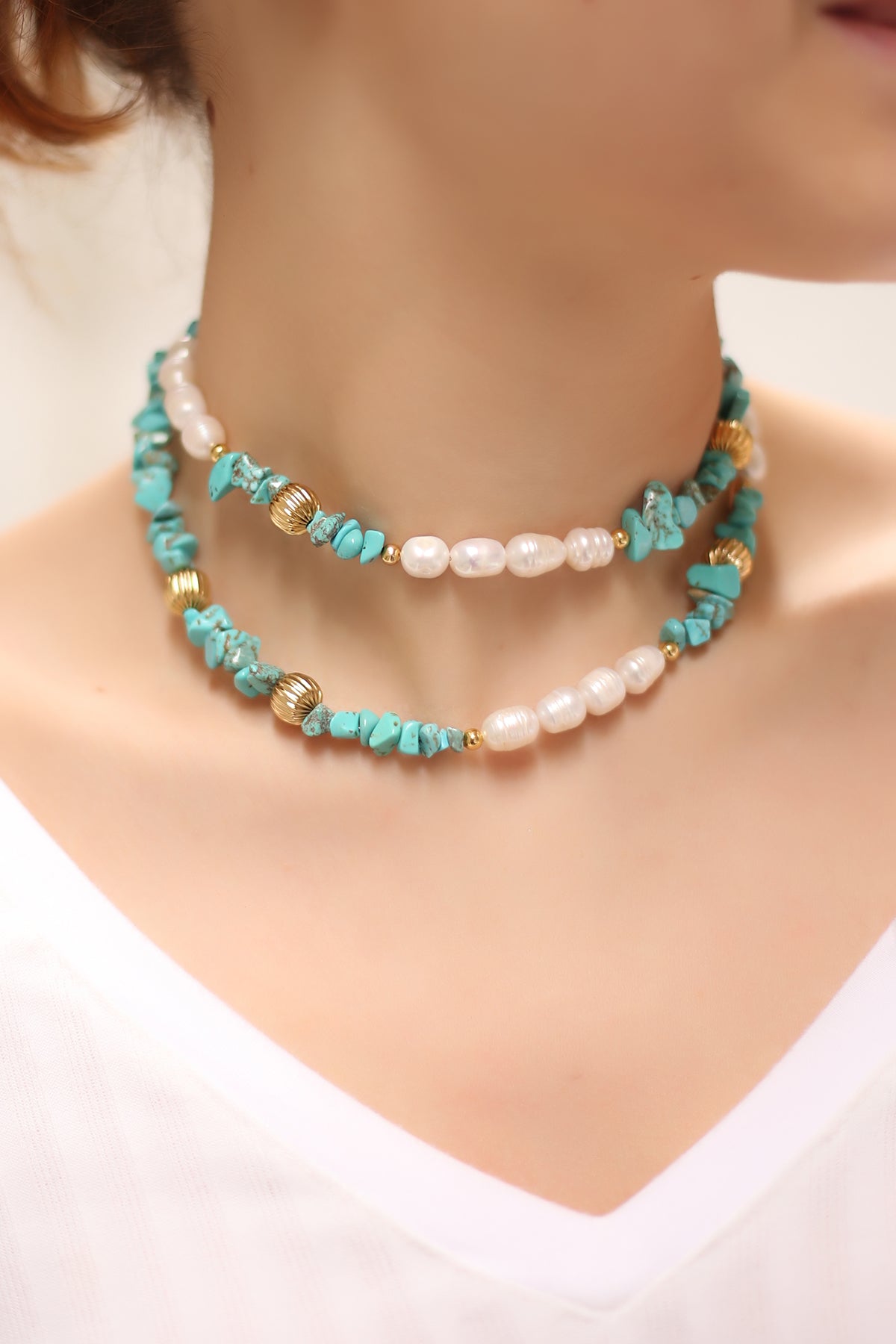 Turquoise & Pearl Collier