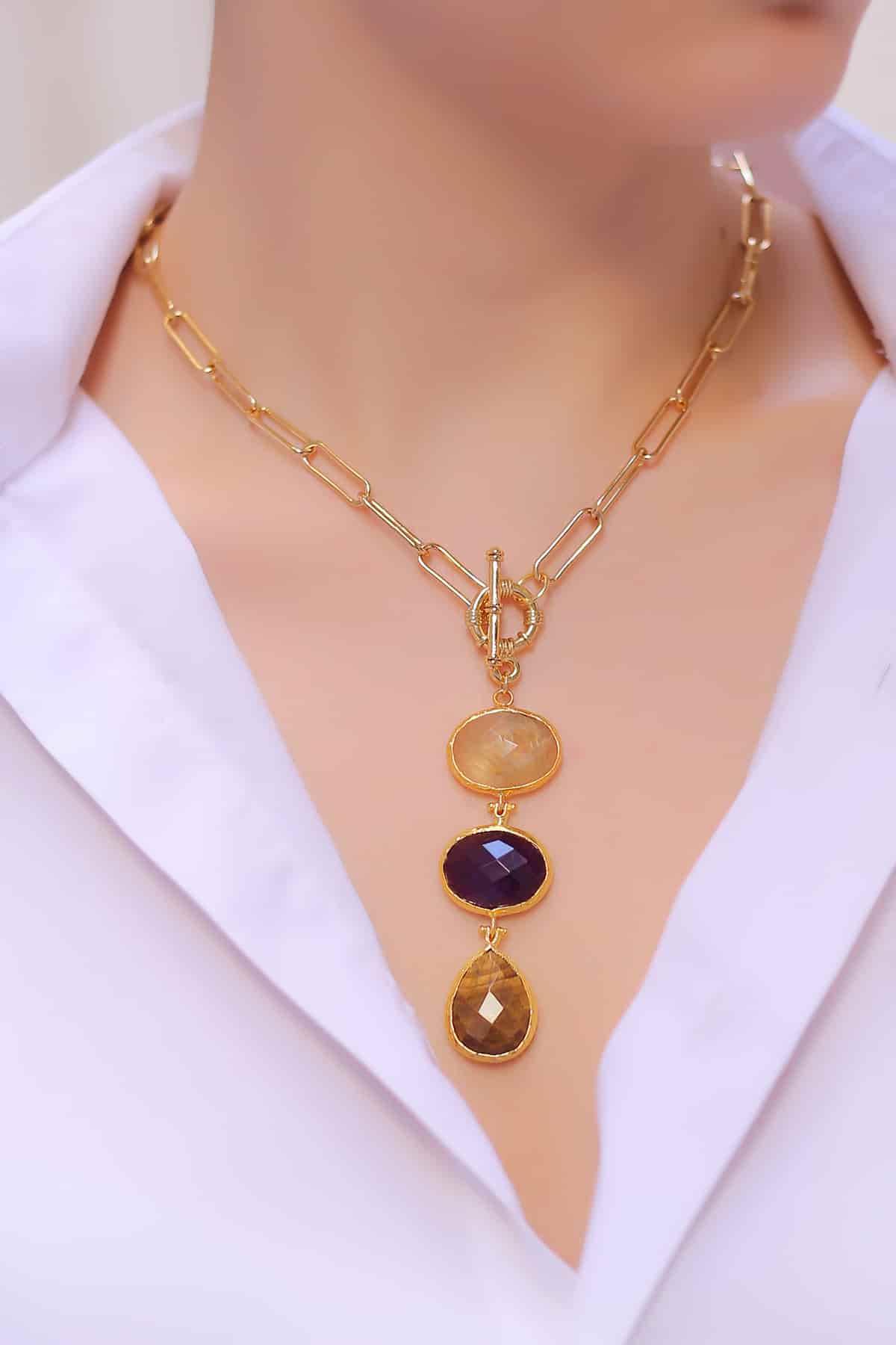 Citrine & Agate & Tiger Eyes Collier