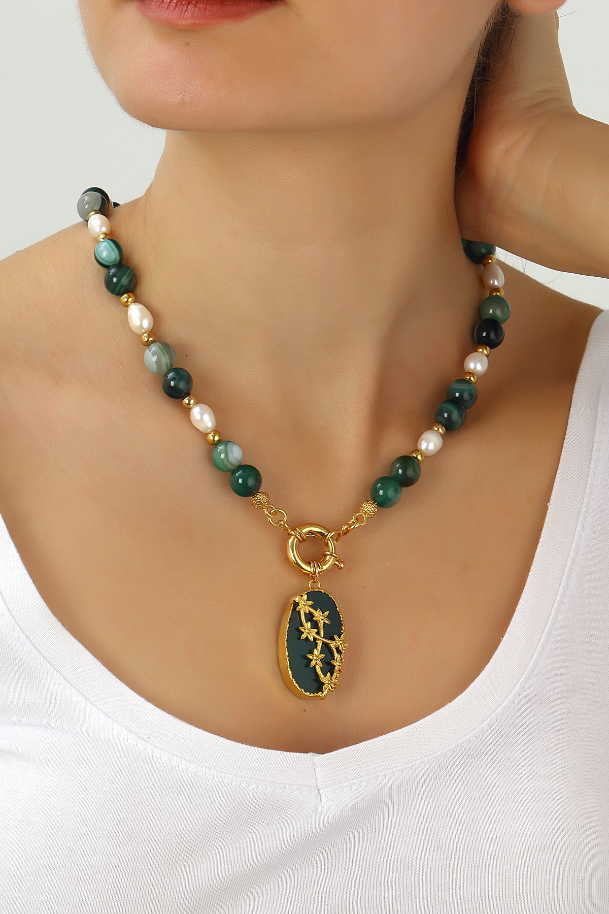 Green Agathe & Culture Pearl Collier