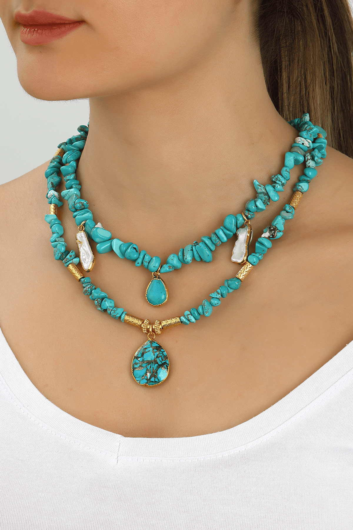 Turquoise & Culture Pearl Collier