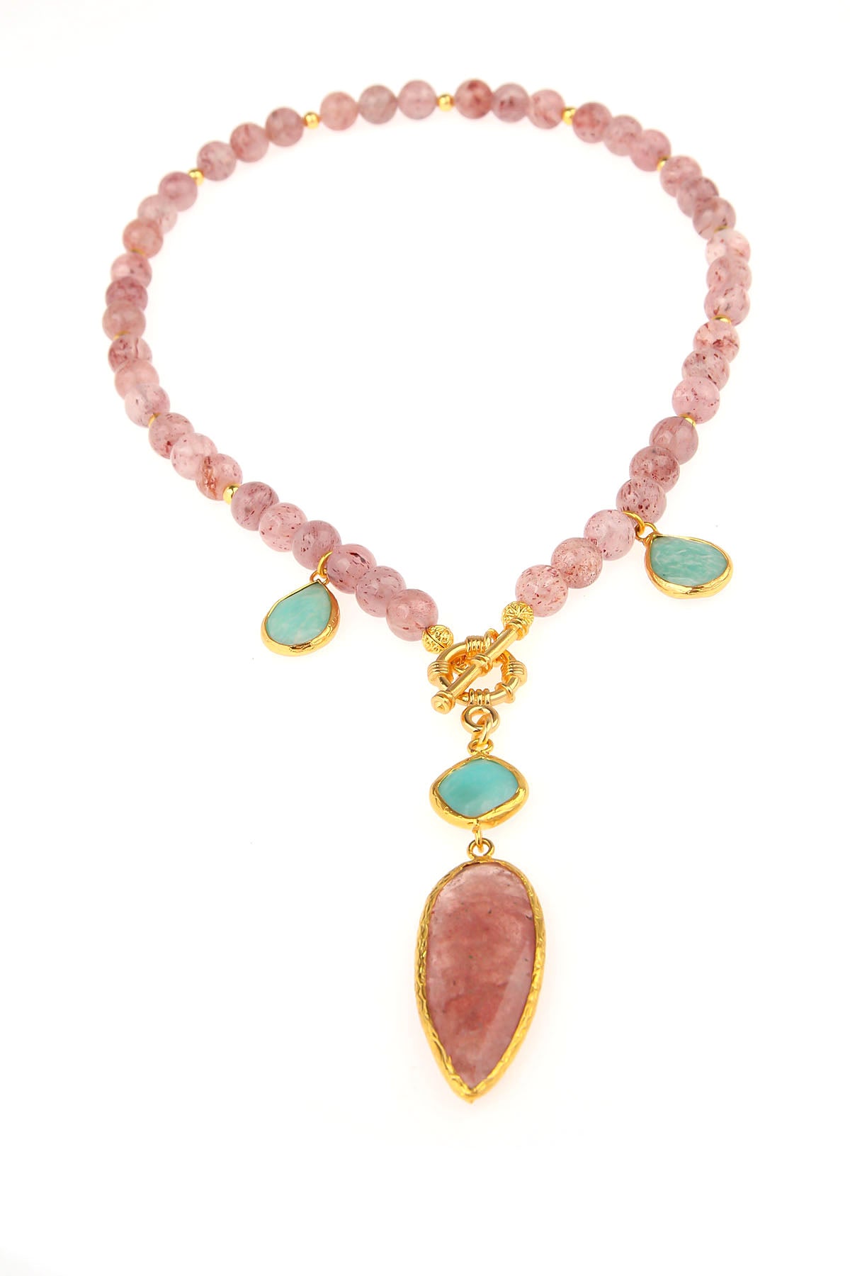 Stawberry Quartz & Amazonite Collier