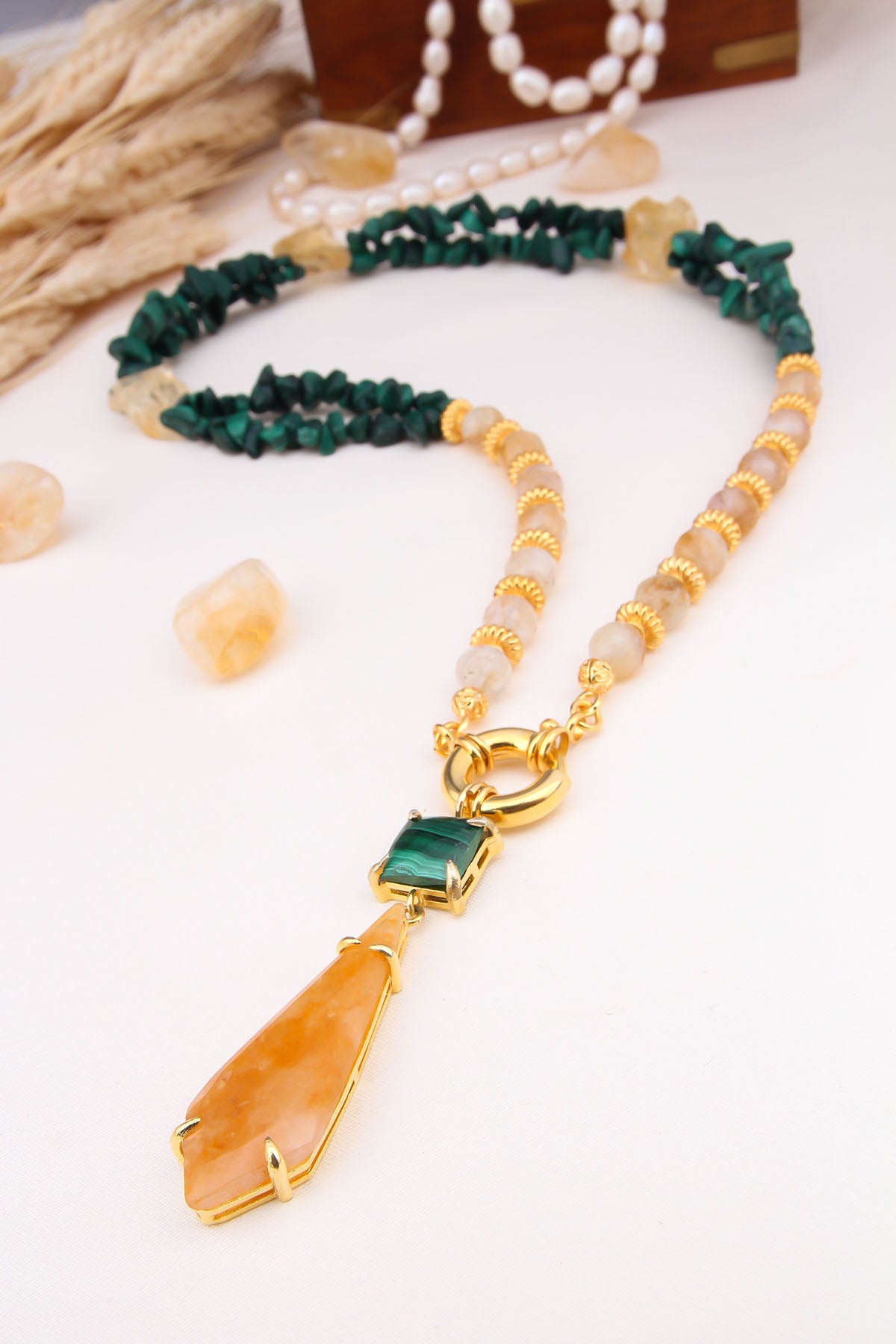 malachite & citrine Collier
