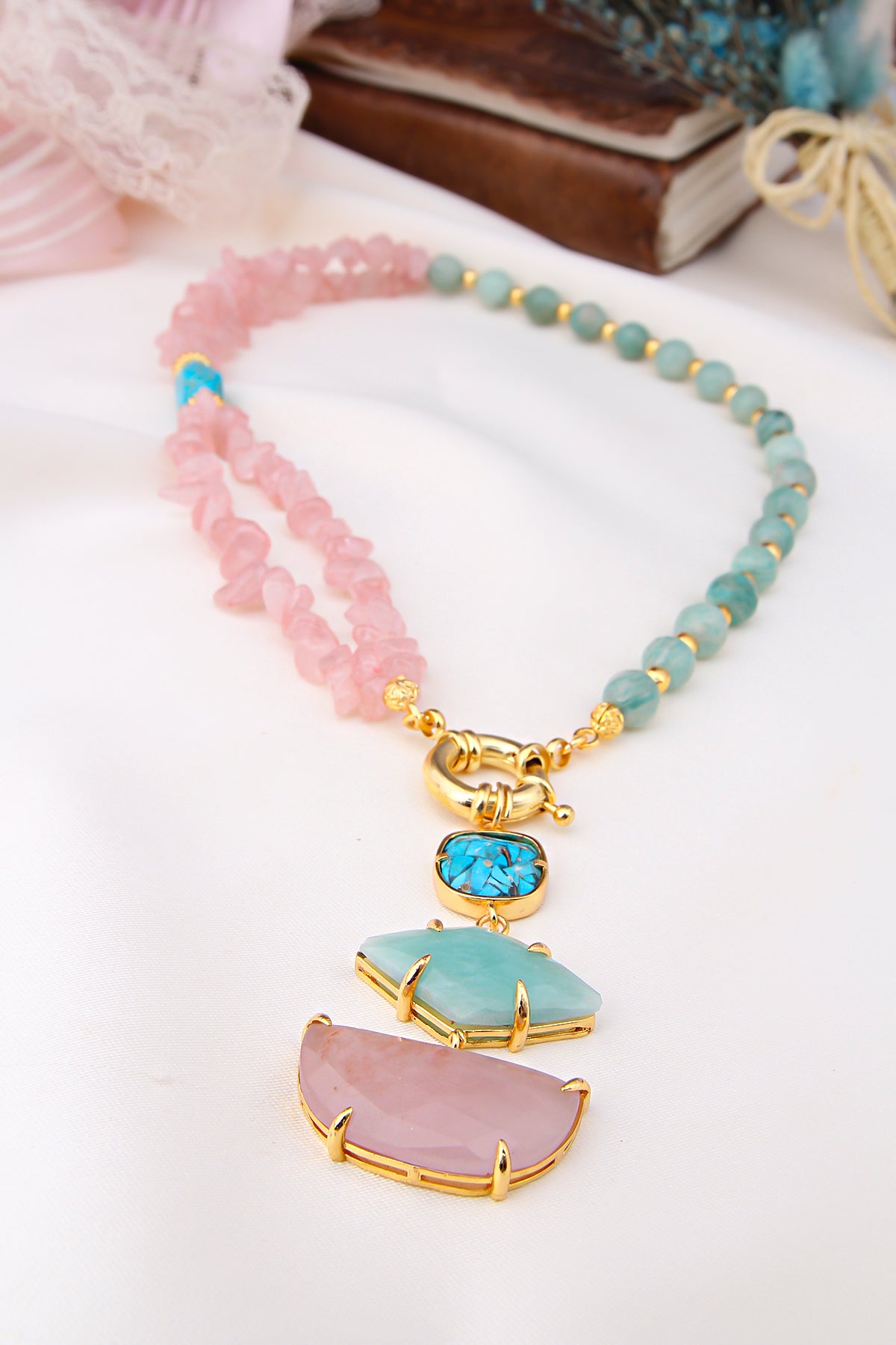 Pink Quartz & Amazonite  Collier