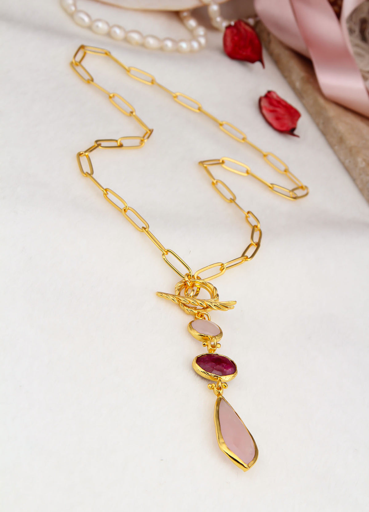 Agate & Pink Quartz  Collier