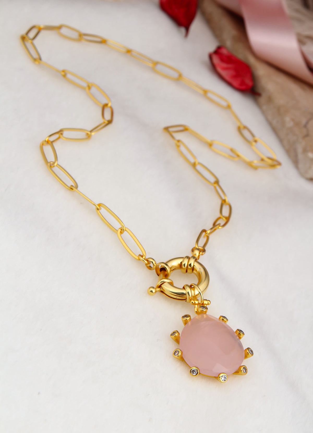 Pink Quartz & Zircon  Collier