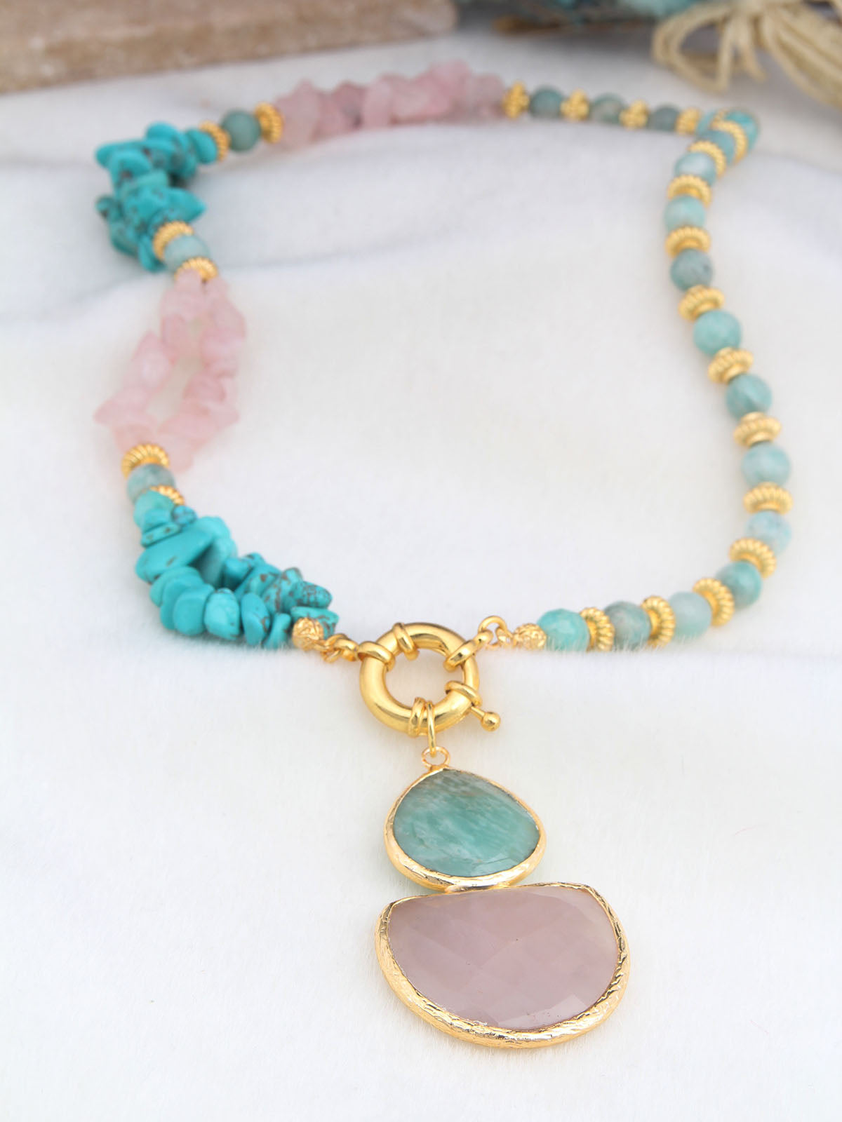 Pink Quartz & Amazonite Necklace