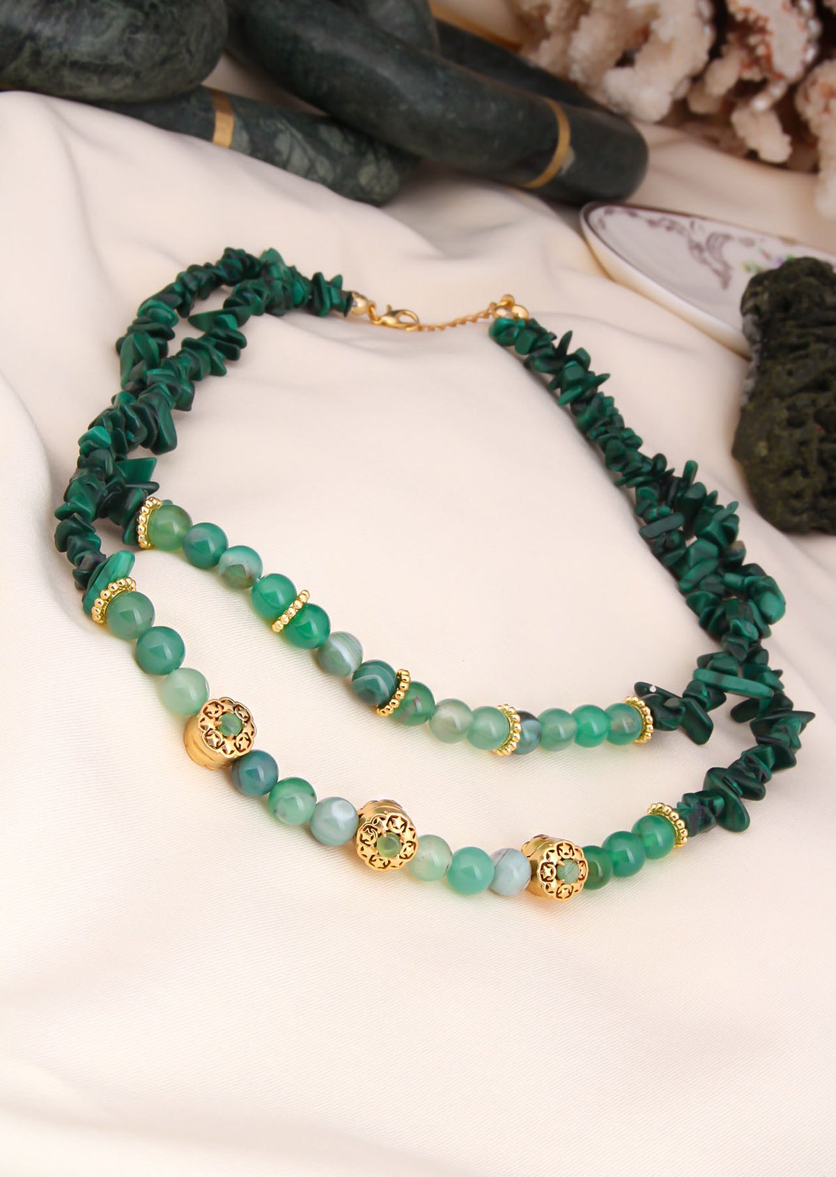 Malahite & Zircon Necklace