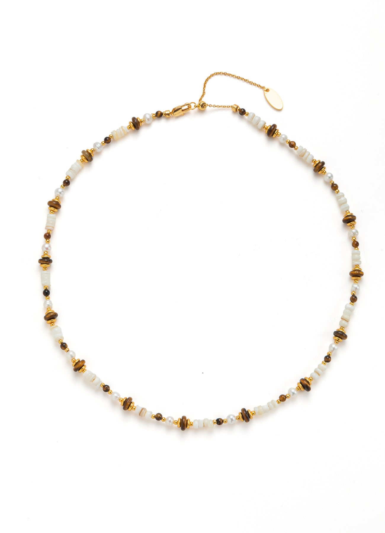 Pearl & Tiger Eyes & MoonStone Necklace