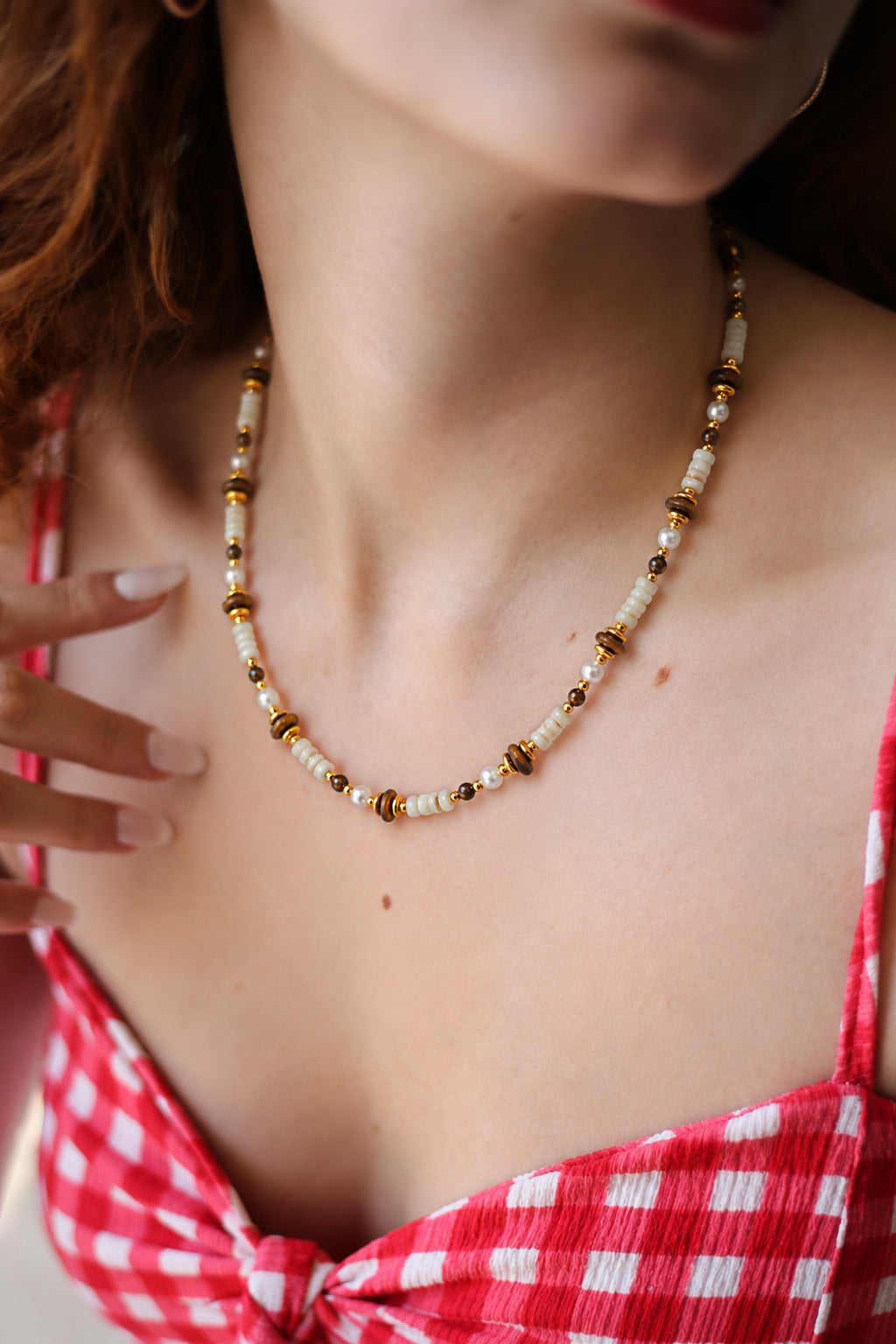Pearl & Tiger Eyes & MoonStone Necklace