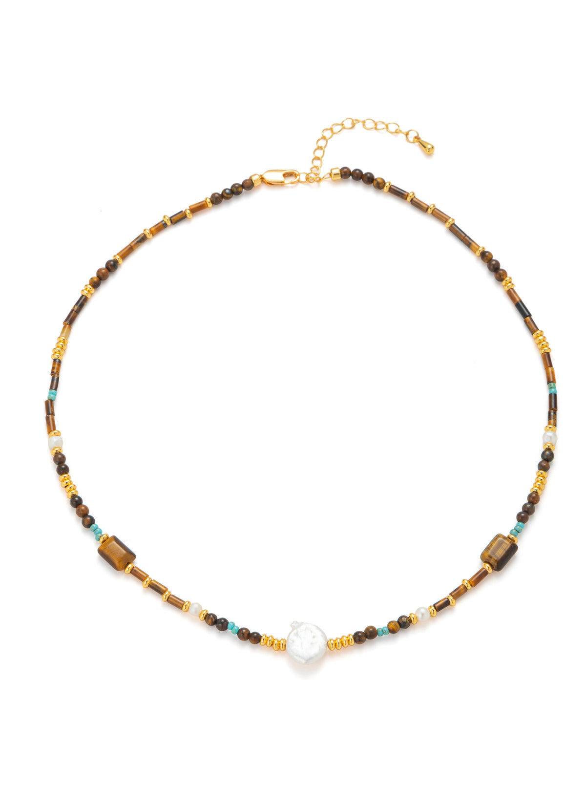 Tiger Eyes & Pearl & Turquoise Necklace