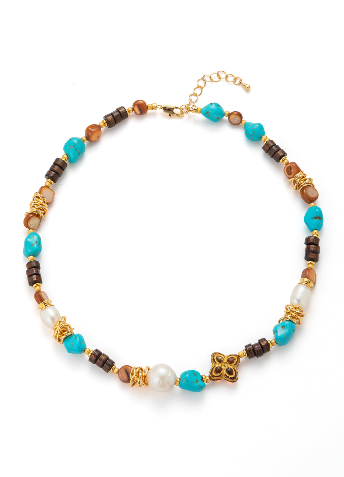Tiger Eyes & Pearl & Turquoise Necklace