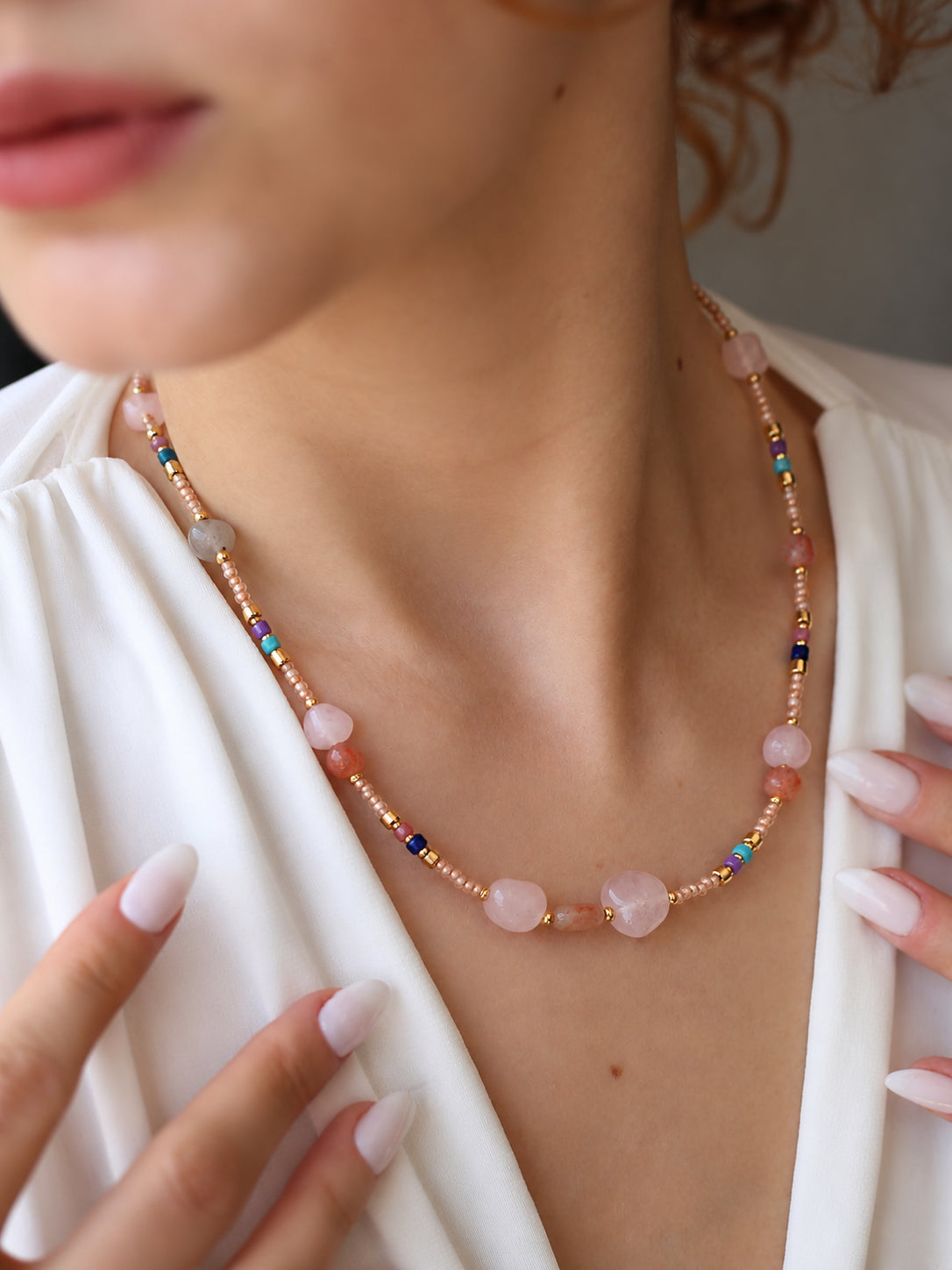 Pink Quartz & Agate Necklace