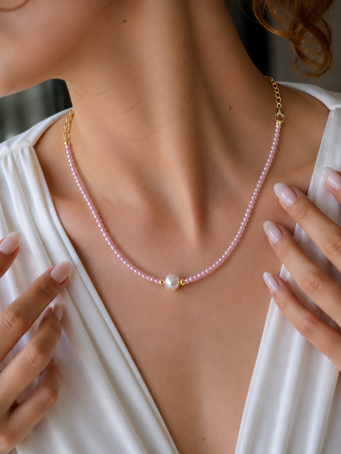 Pink Quartz & Pearl Necklace