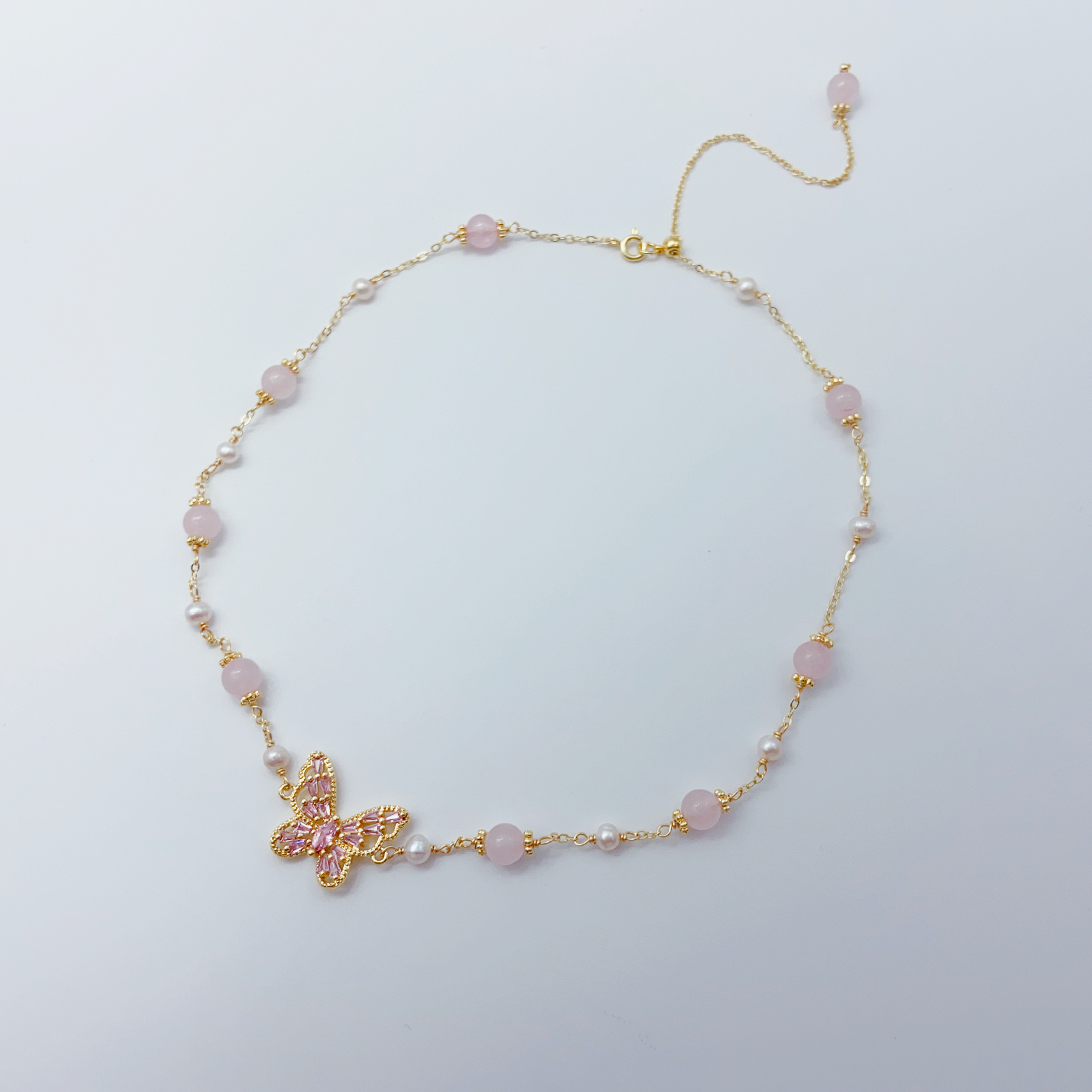 Pink Quartz & Pearl Necklace
