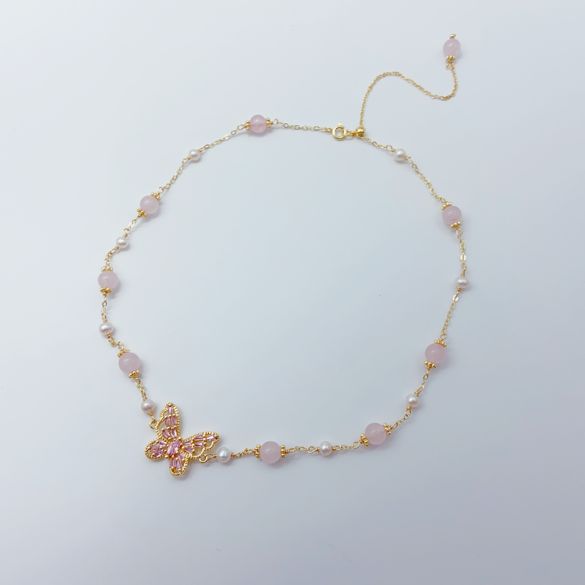 Pink Quartz & Pearl Necklace