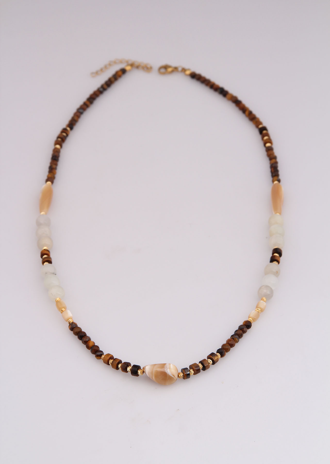 Tiger Eyes & Nacre & MoonStone Necklace