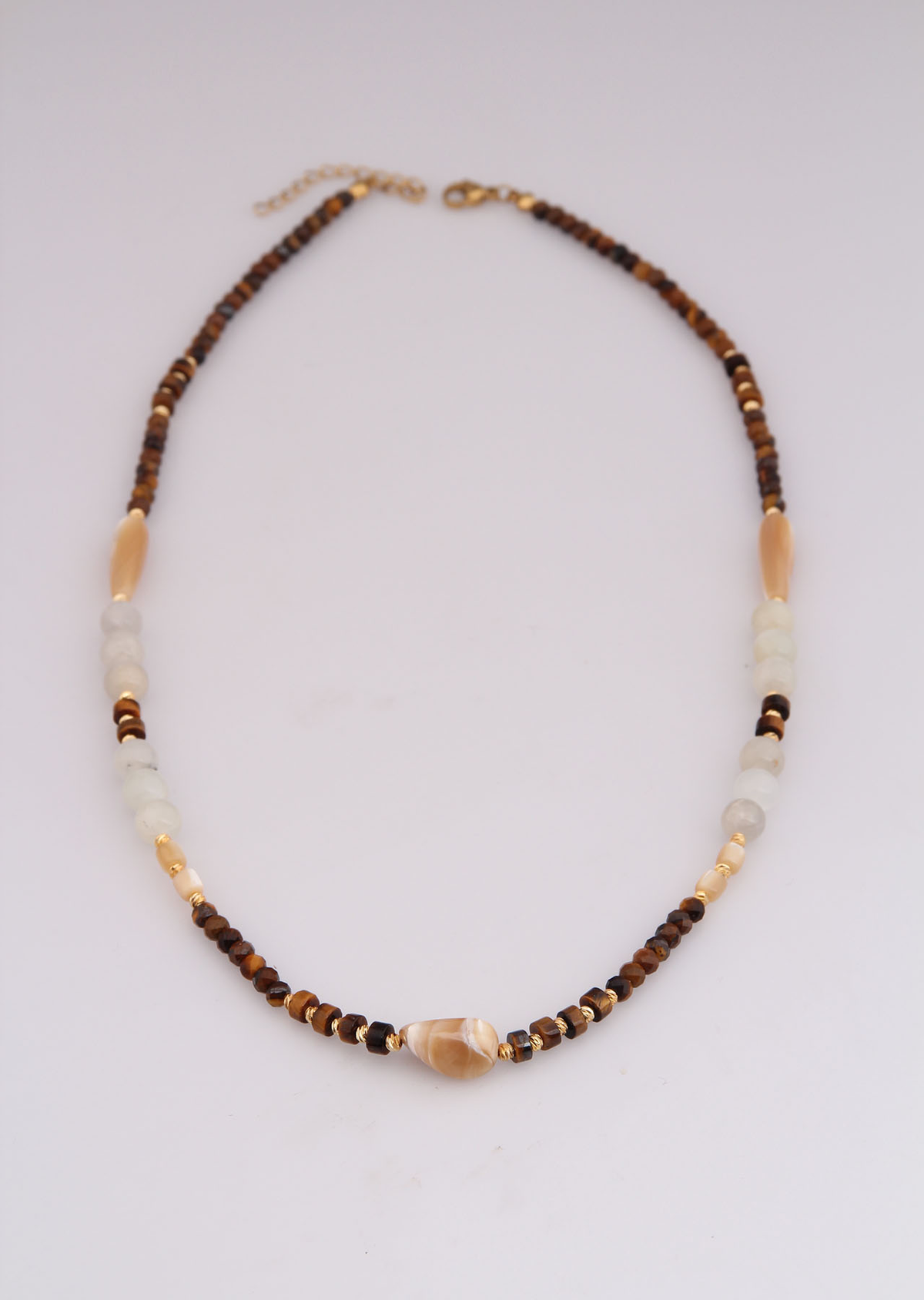 Tiger Eyes & Nacre & MoonStone Necklace