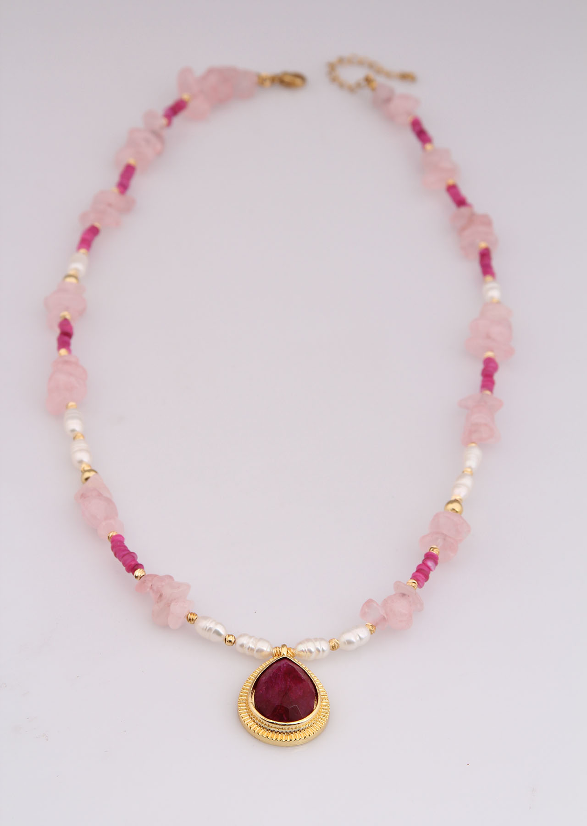 Pink Quartz & Pearl & Agate Necklace