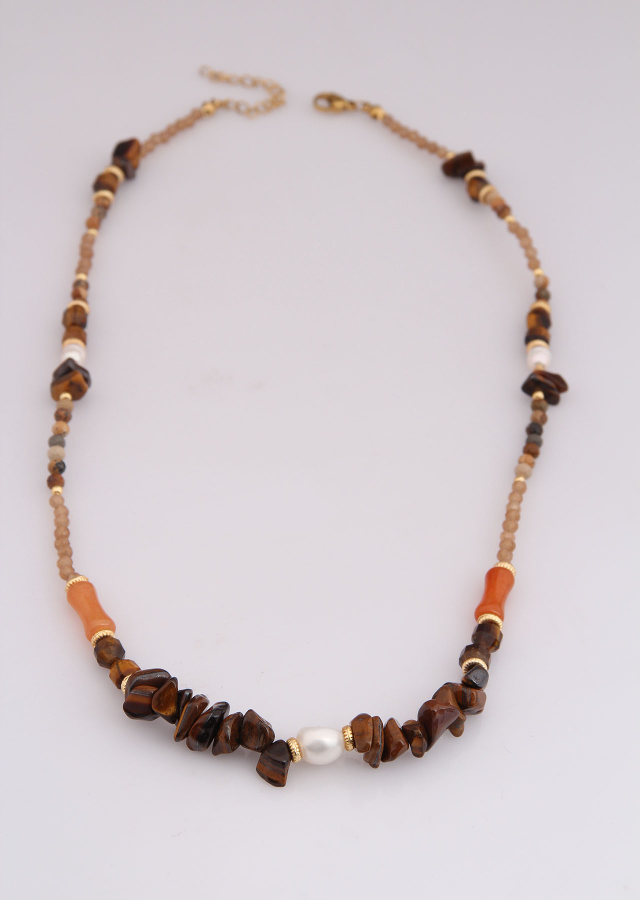 Tiger Eyes & Citrine & Pearl Necklace