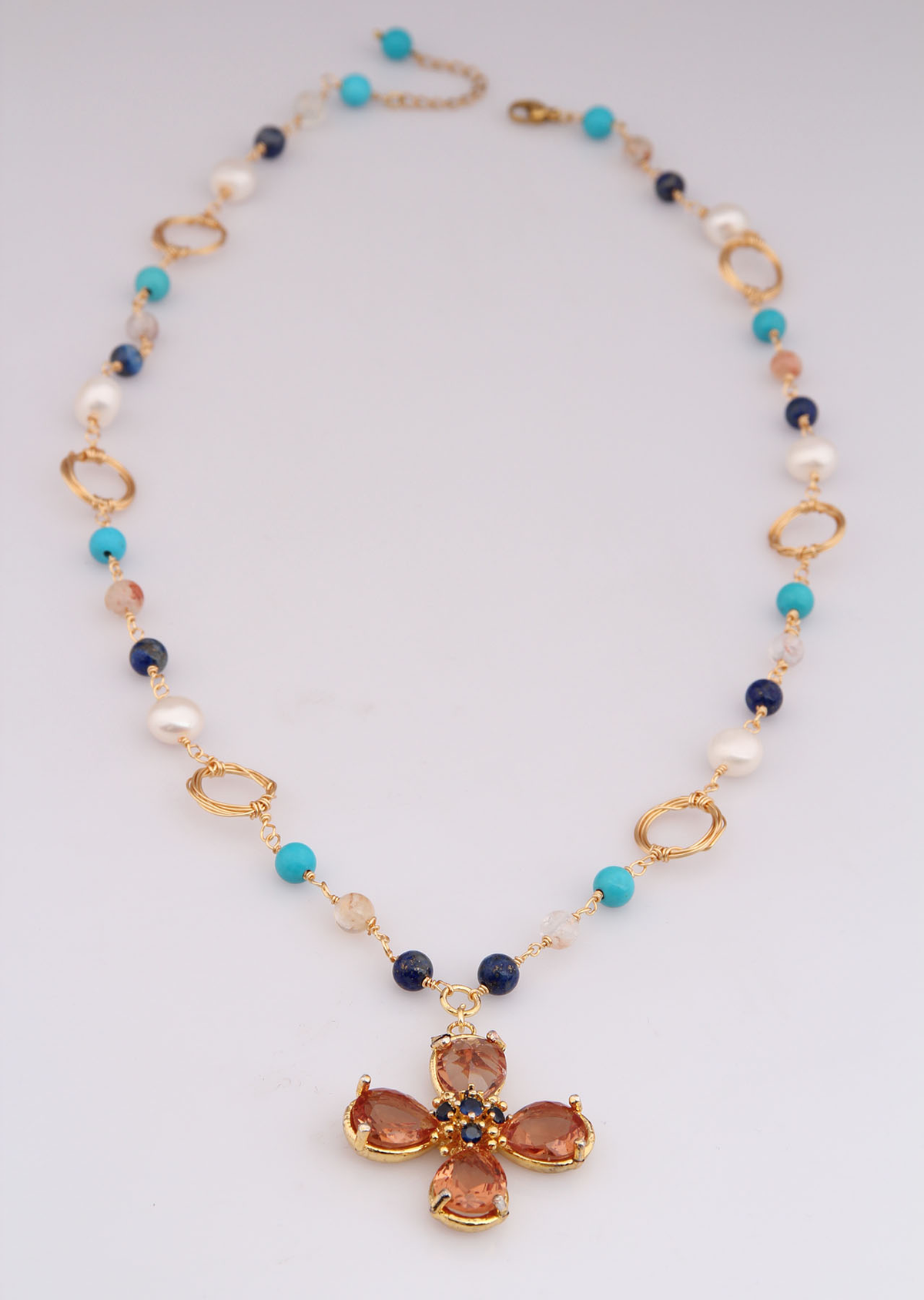 Lapis & Turquoise & Pearl & Zircon Necklace